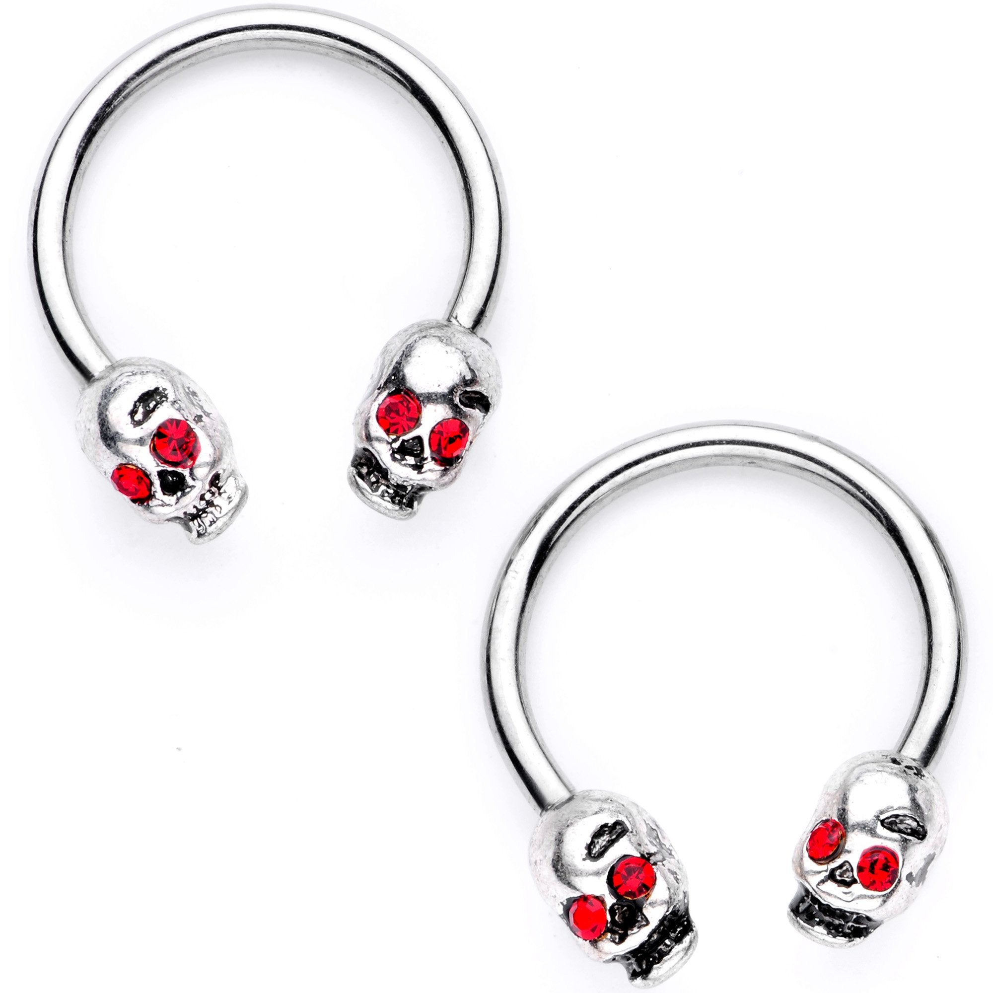 16G 3/8 Red Gem Skull Eye Horseshoe Barbell BCR Captive Ring Set