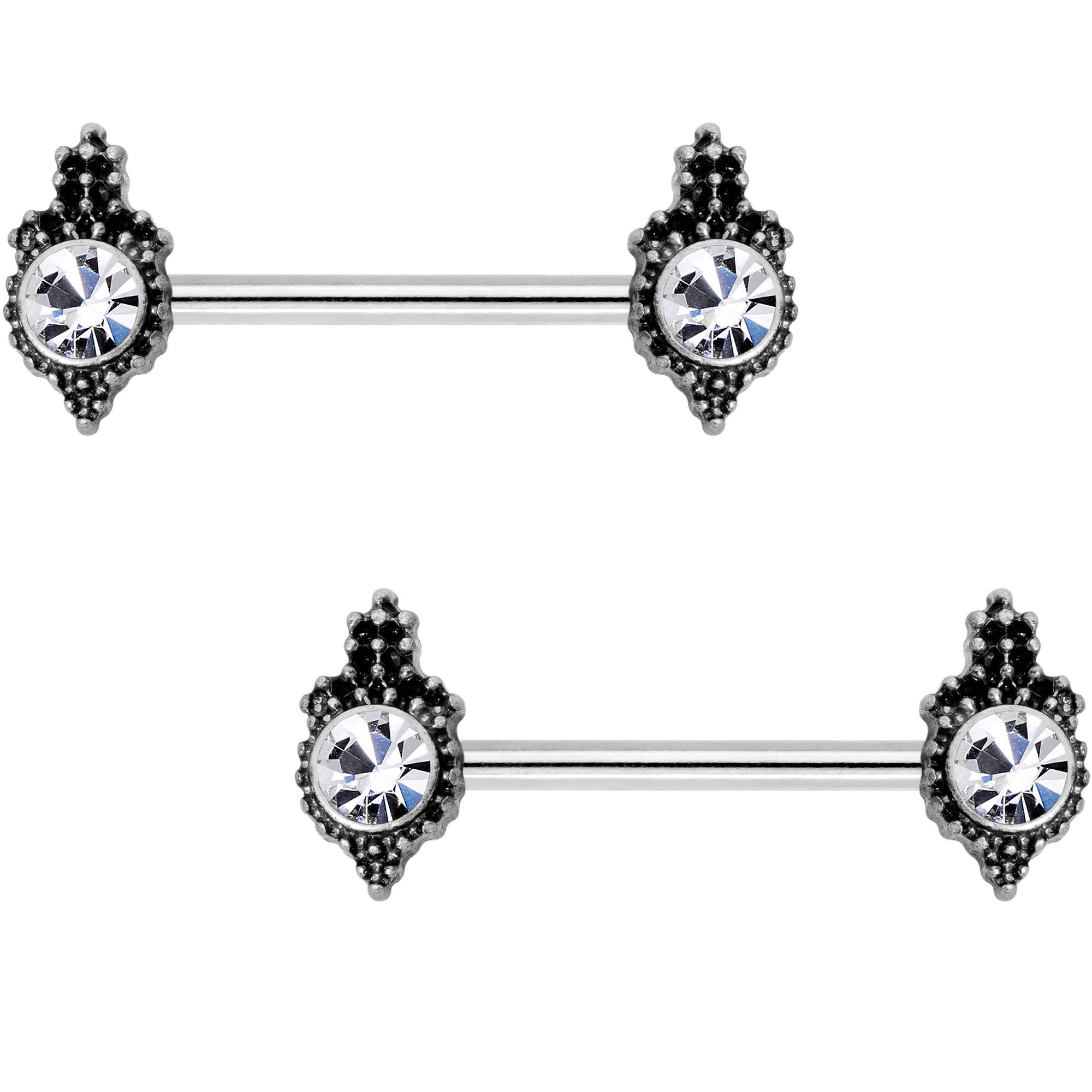 9/16 Clear Gem Durango Fashion Barbell Nipple Ring Set