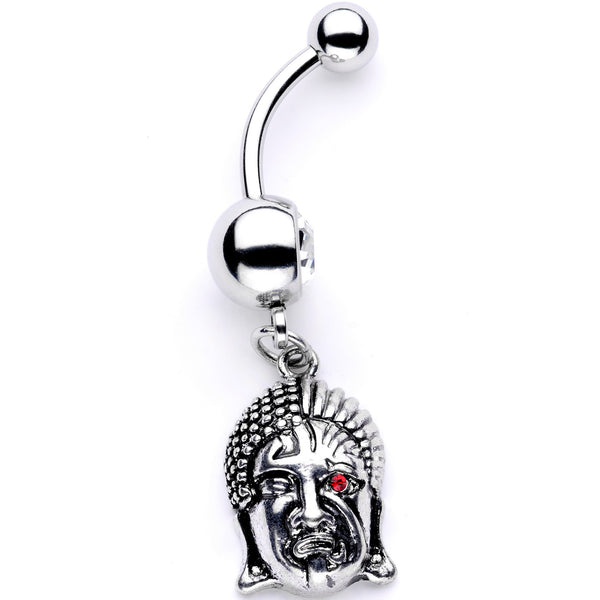 Red CZ Gem Android Buddha Dangle Belly Ring