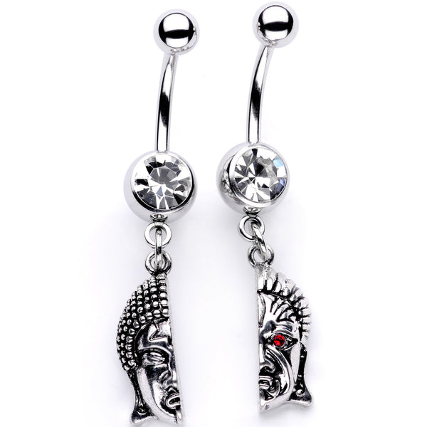 Red CZ Gem Android Buddha BFF Dangle Belly Ring Set of 2