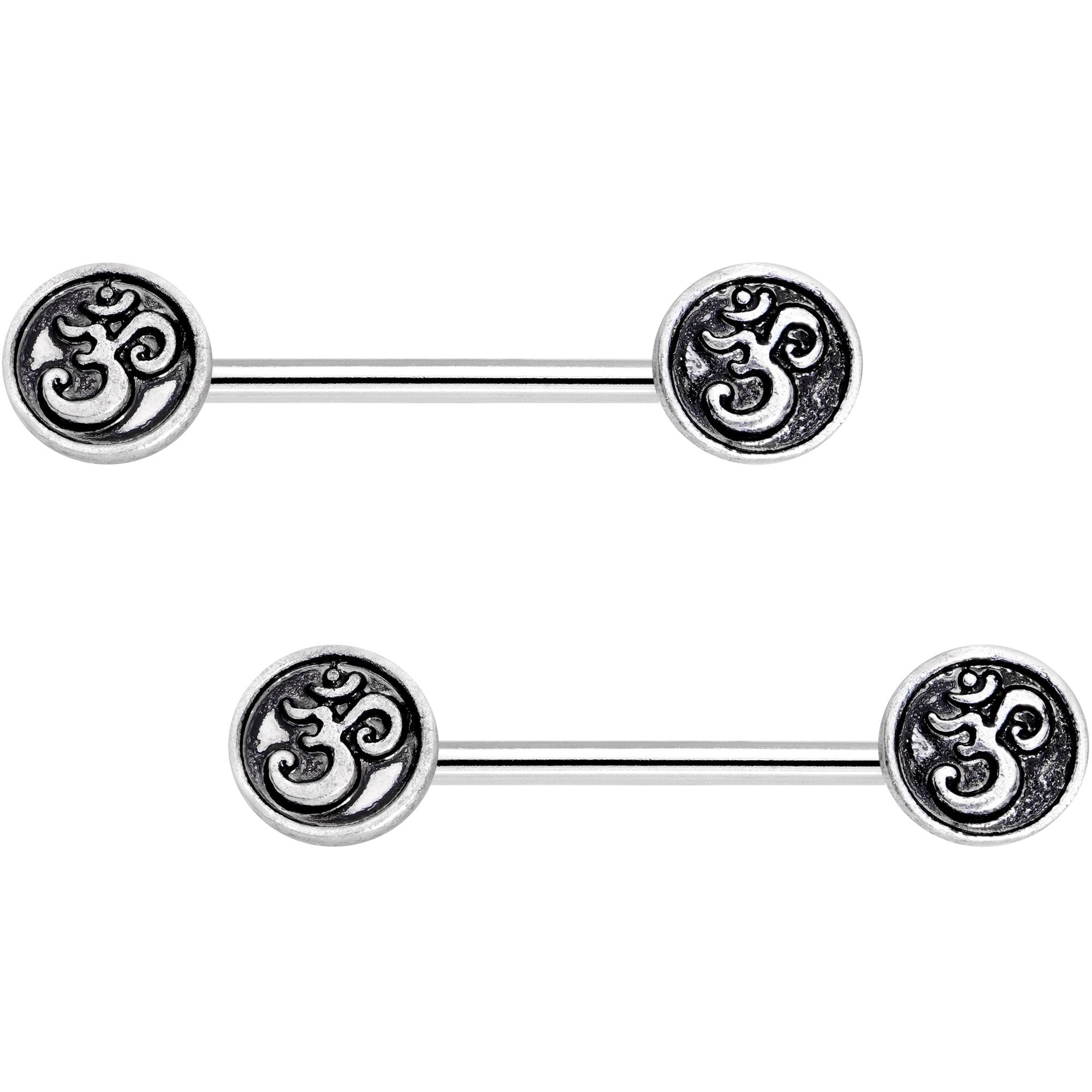 9/16 Spiritual Ohm Symbol Barbell Nipple Ring Set
