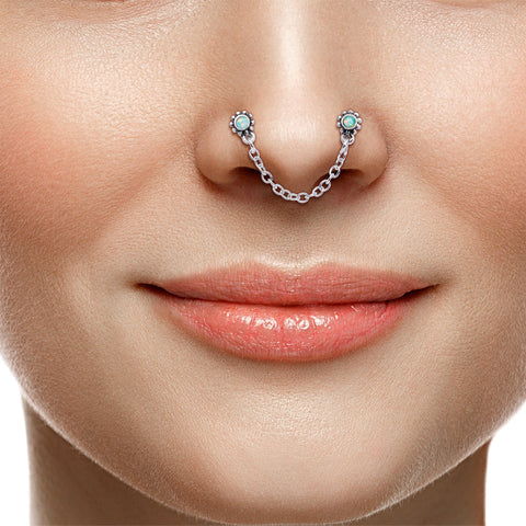 double nose chain piercing