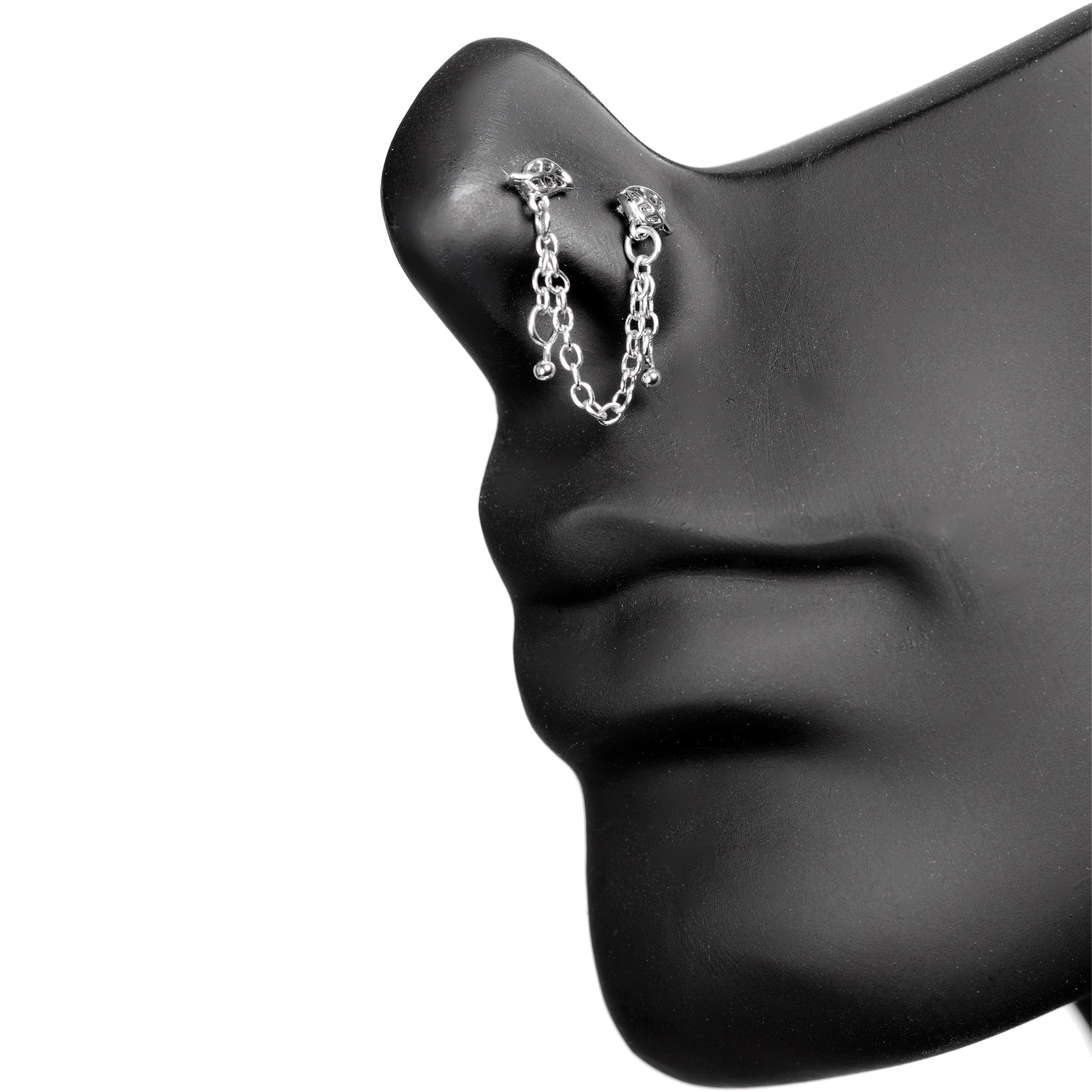 20G 1/4 Autumn Fall Leaves Chain Dangle Double Nose Bone