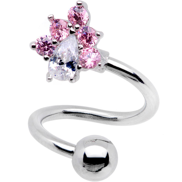 Clear Pink CZ Gem Puppy Dog Paw Spiral Twister Top Mount Belly Ring