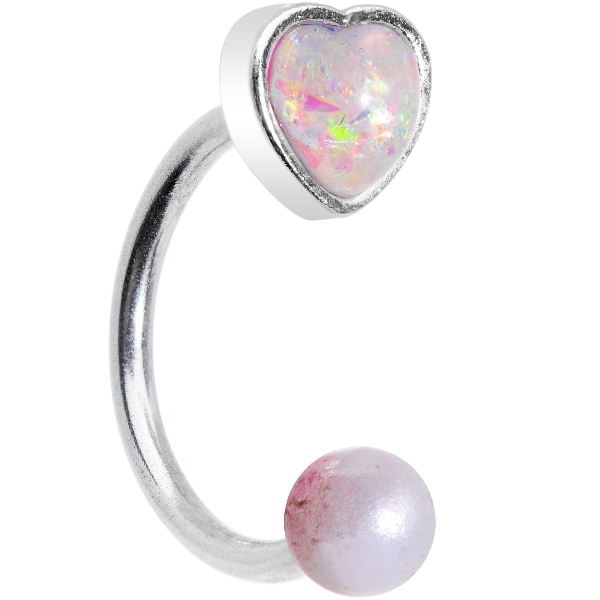 16G 5/16 White Faux Opal Heart Pearlescent Horseshoe Barbell
