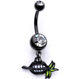 Clear Gem Black Anodized Black Lips of Death Dangle Belly Ring