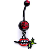 Red Gem Black Anodized Red Lips of Death Dangle Belly Ring