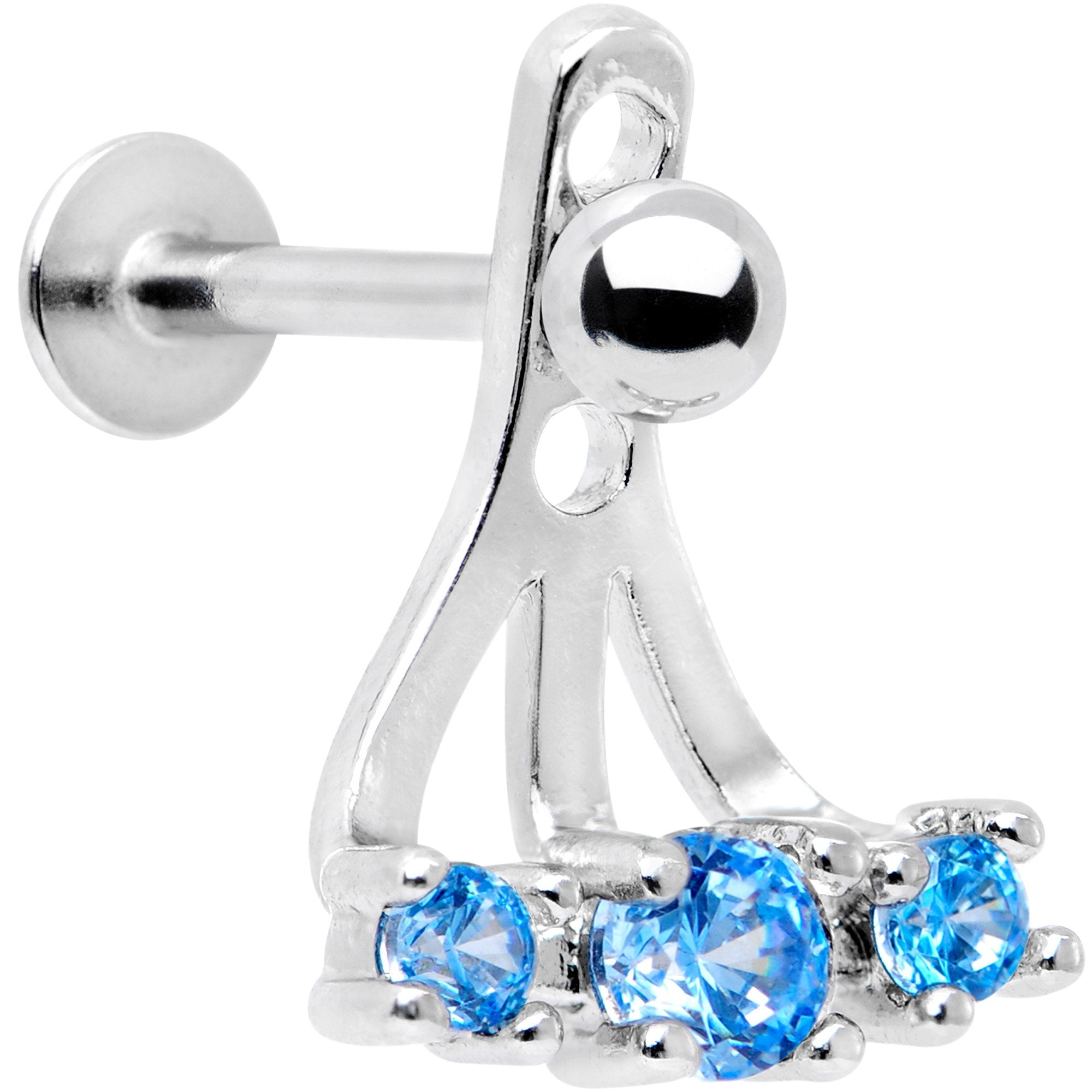 Blue Gem Triplet Fan Dangle Cartilage Tragus Helix Piercing