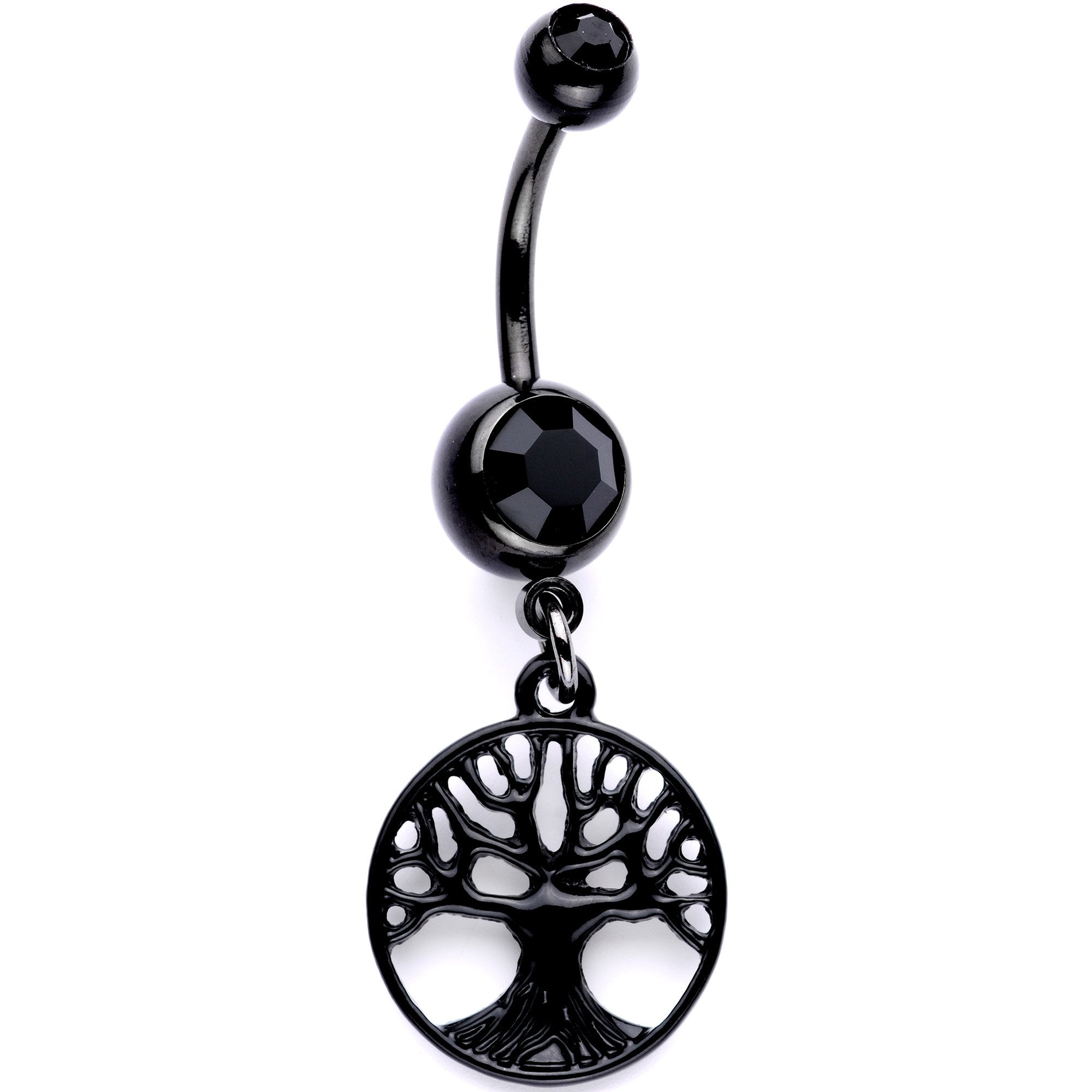 Black Gem Black Anodized Tree of Life Charm Dangle Belly Ring