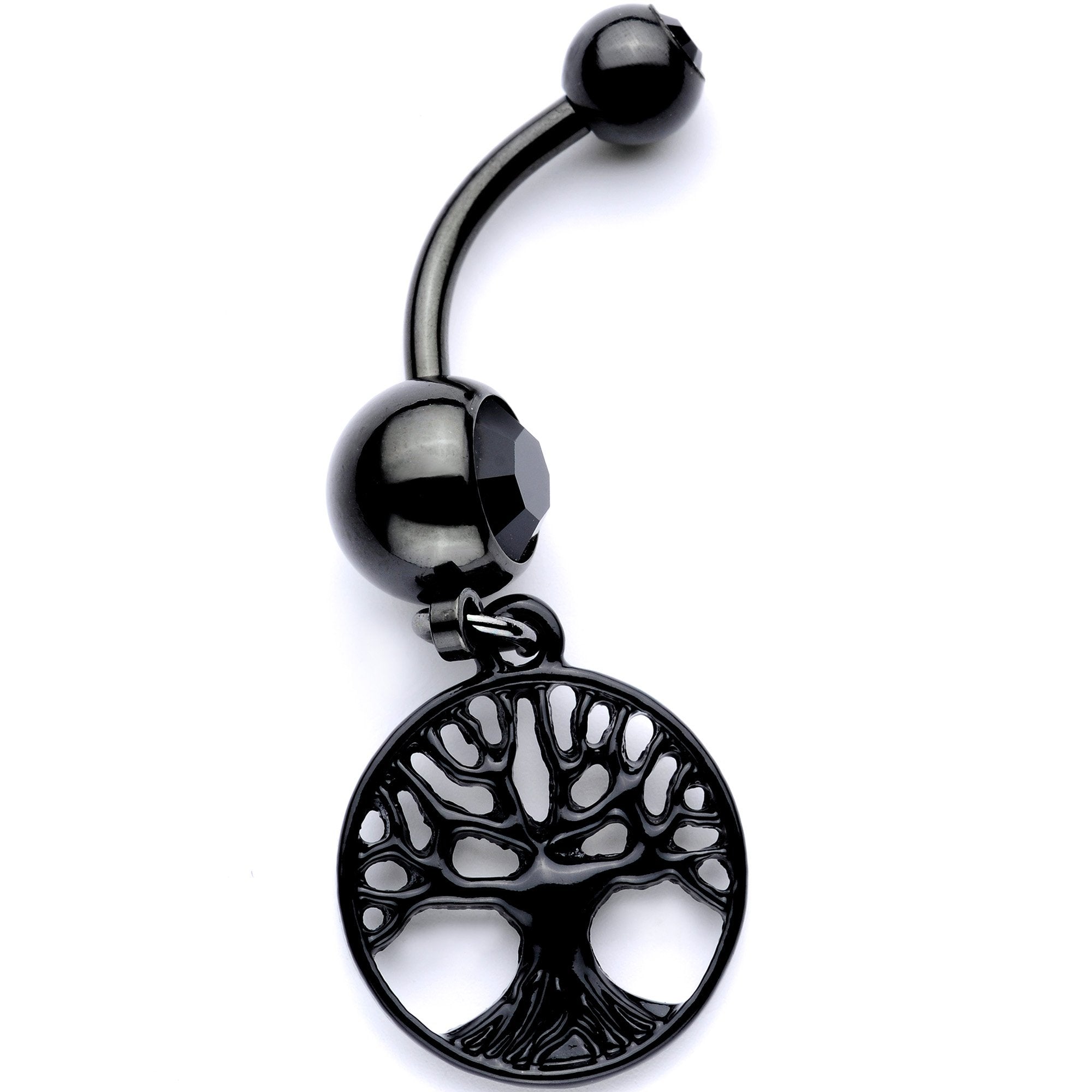 Black Gem Black Anodized Tree of Life Charm Dangle Belly Ring