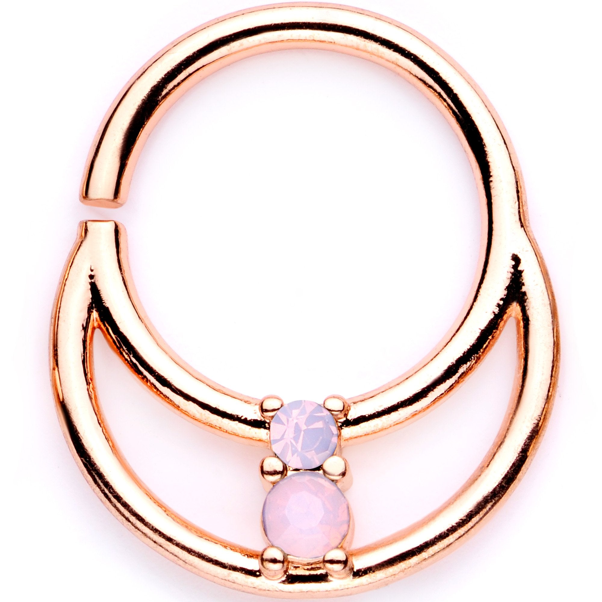 16 Gauge 3/8 Pink Faux Opal Rose Gold Tone Horseshoe Closure Ring Set