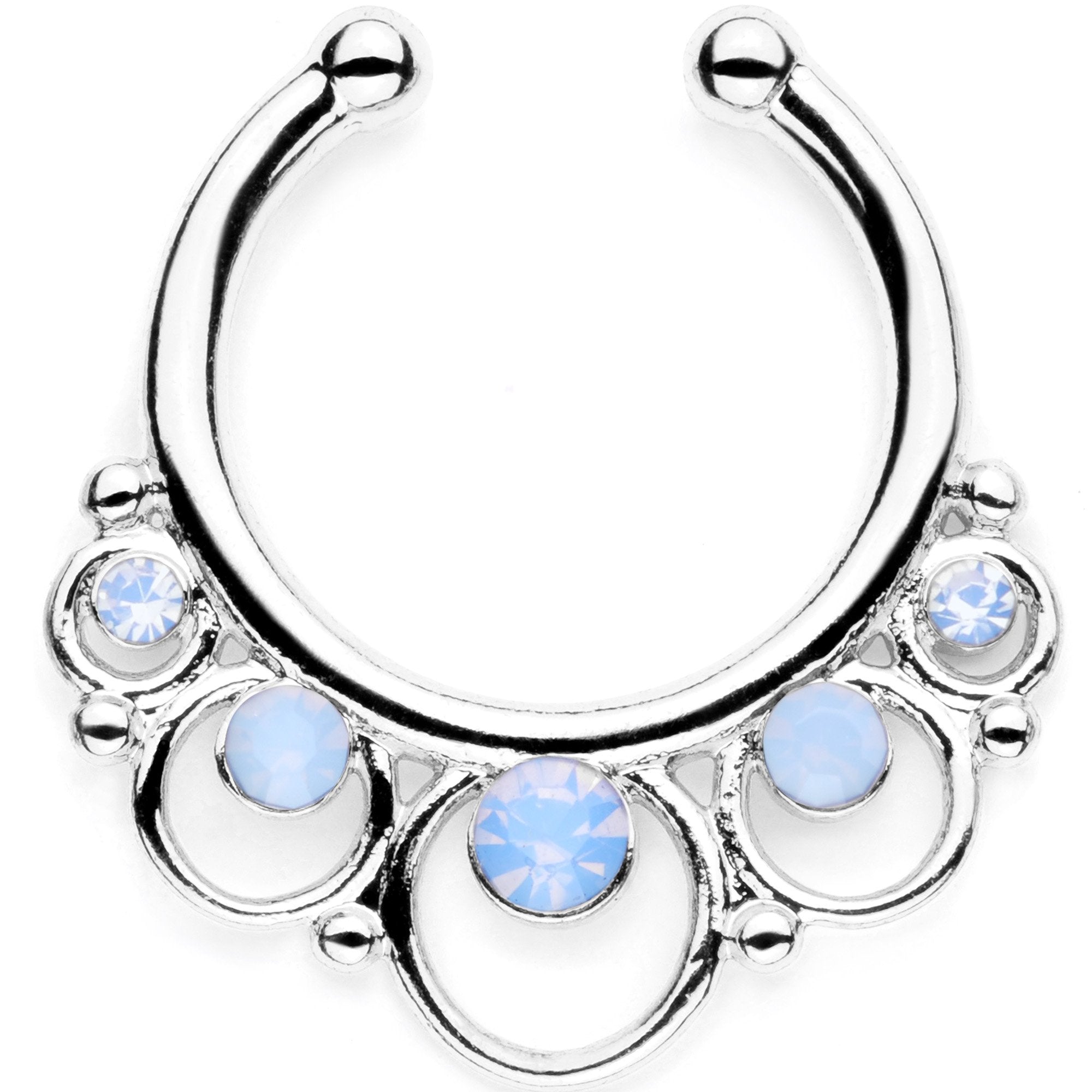 16 Gauge Blue Faux Opal Twisted Horseshoe Clip On Fake Septum Ring Set