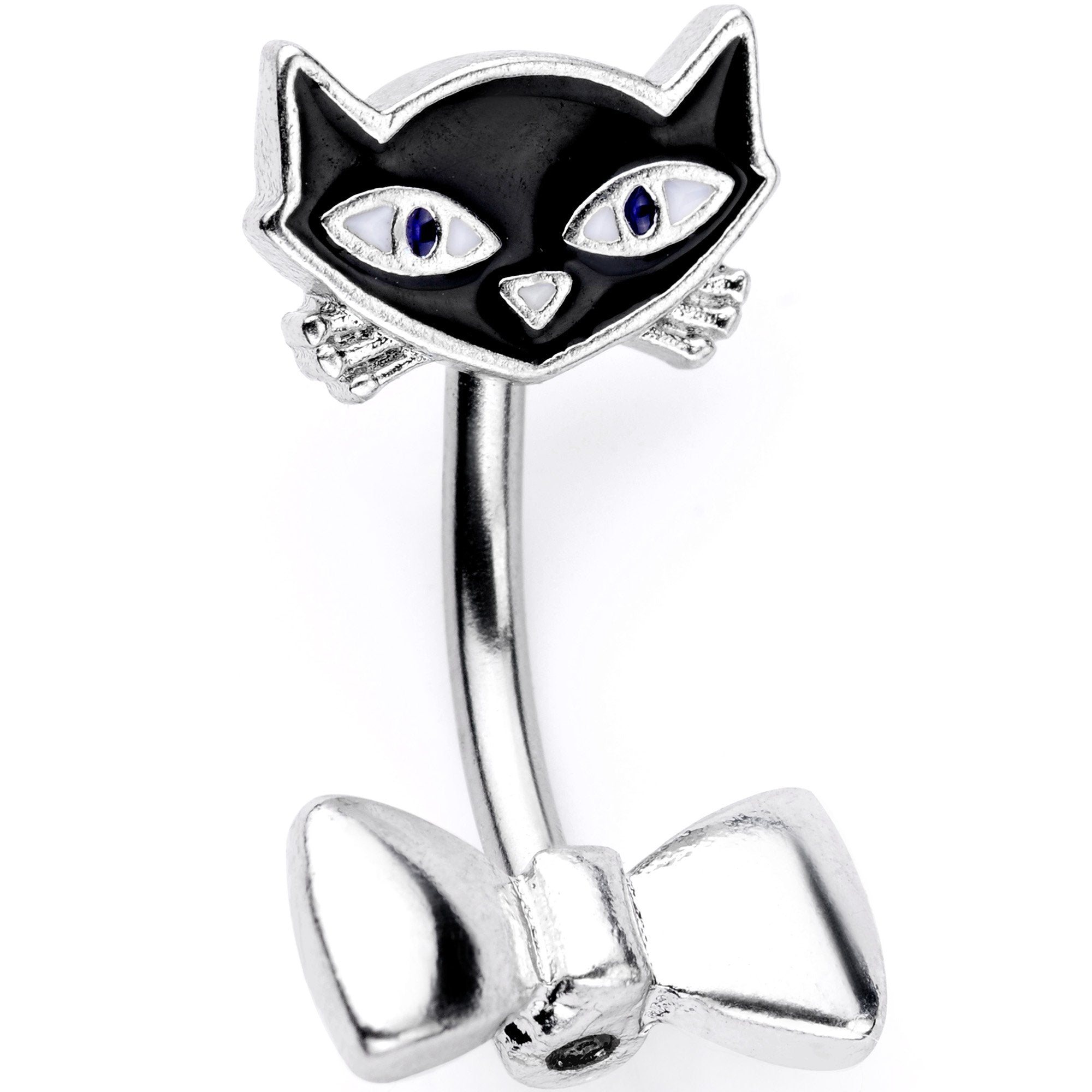 Curious  Bow Tie Kitty Cat Double Mount Belly Ring