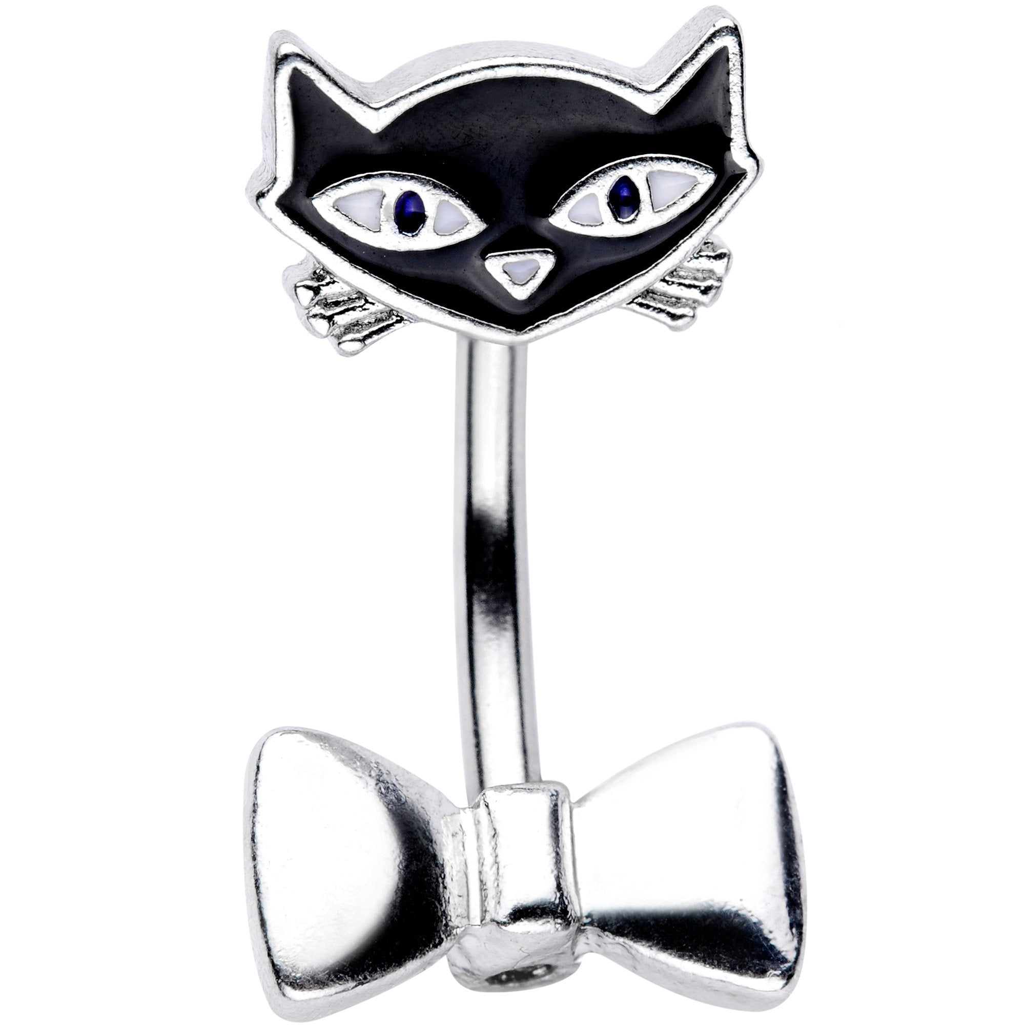 Curious  Bow Tie Kitty Cat Double Mount Belly Ring