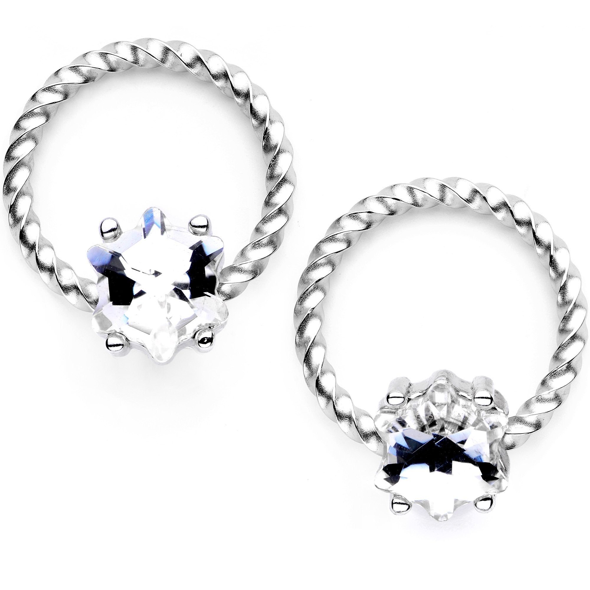 14G 9/16 Clear Gem Supernova So Twisted BCR Captive Ring Set