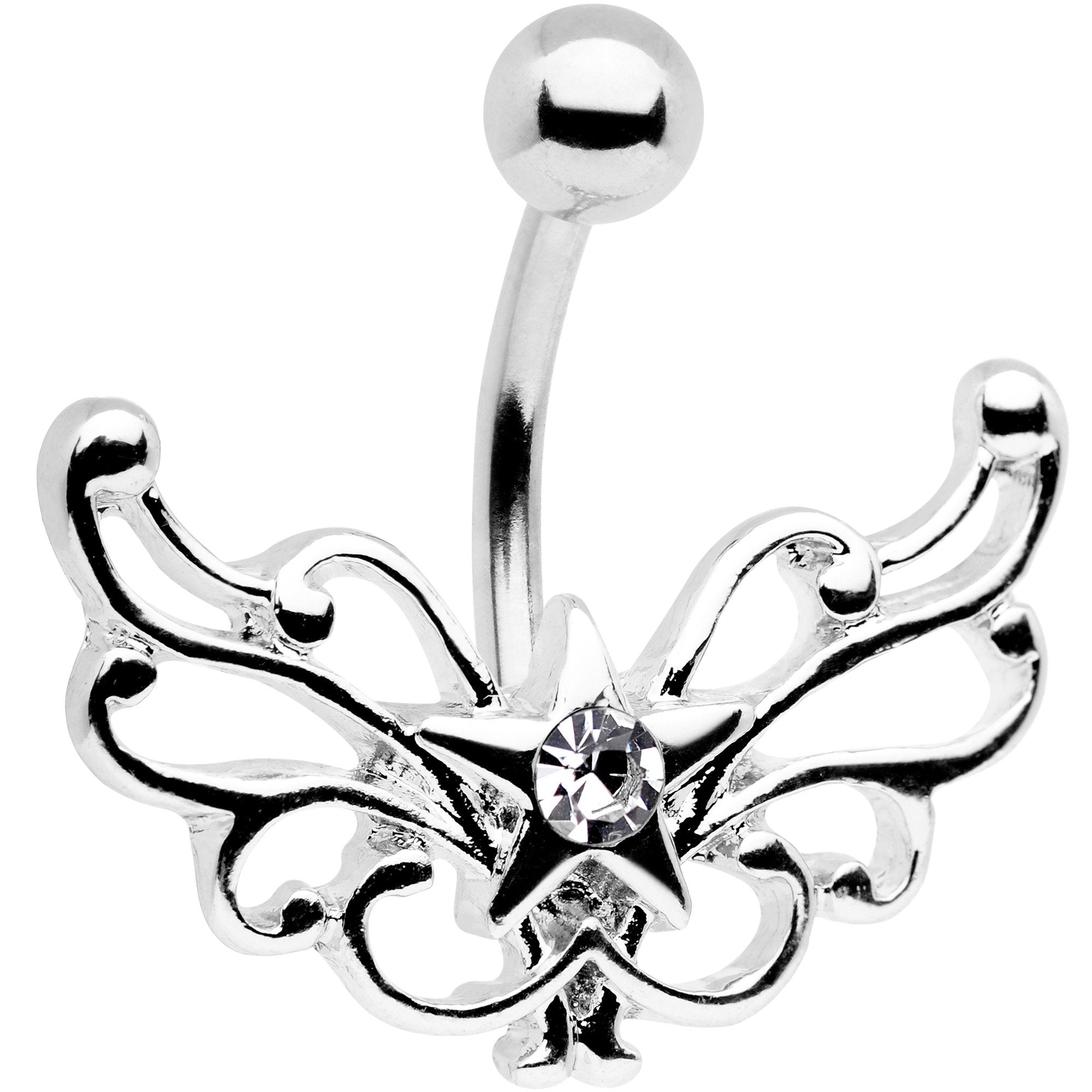 Clear Gem Summer Filigree Star Belly Ring