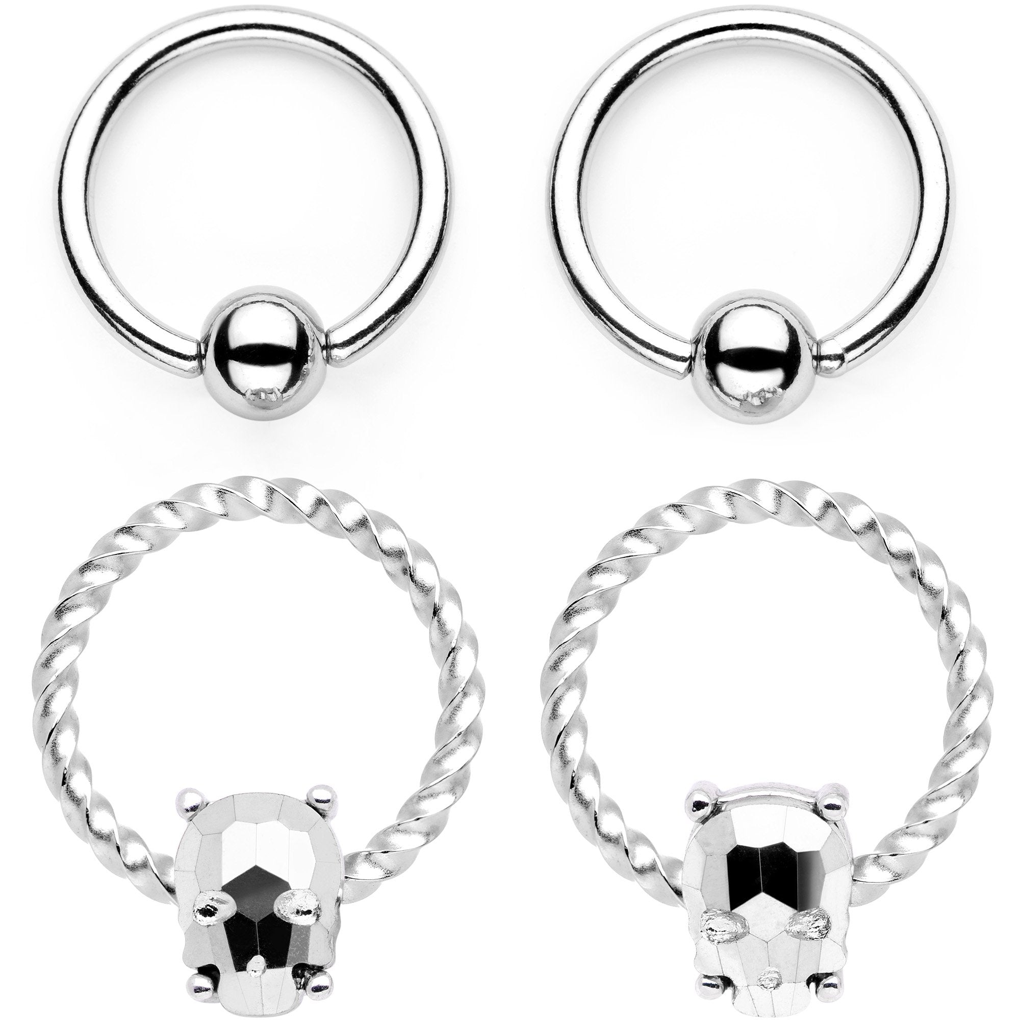 14G Sugar Skull Mask Twisted BCR Captive Nipple Ring Set of 4