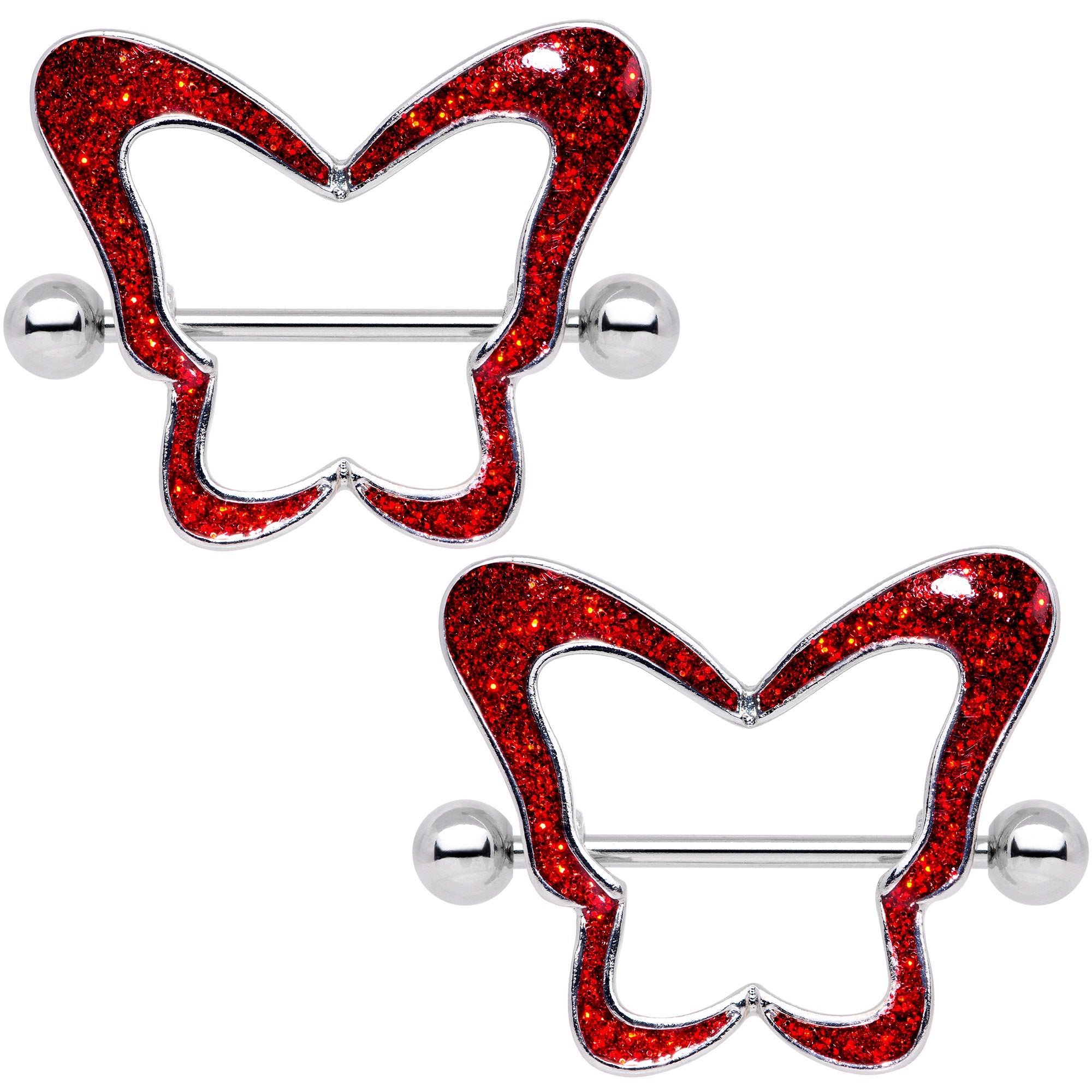 7/8 Red Glitter Hollow Butterfly Nipple Shield Set