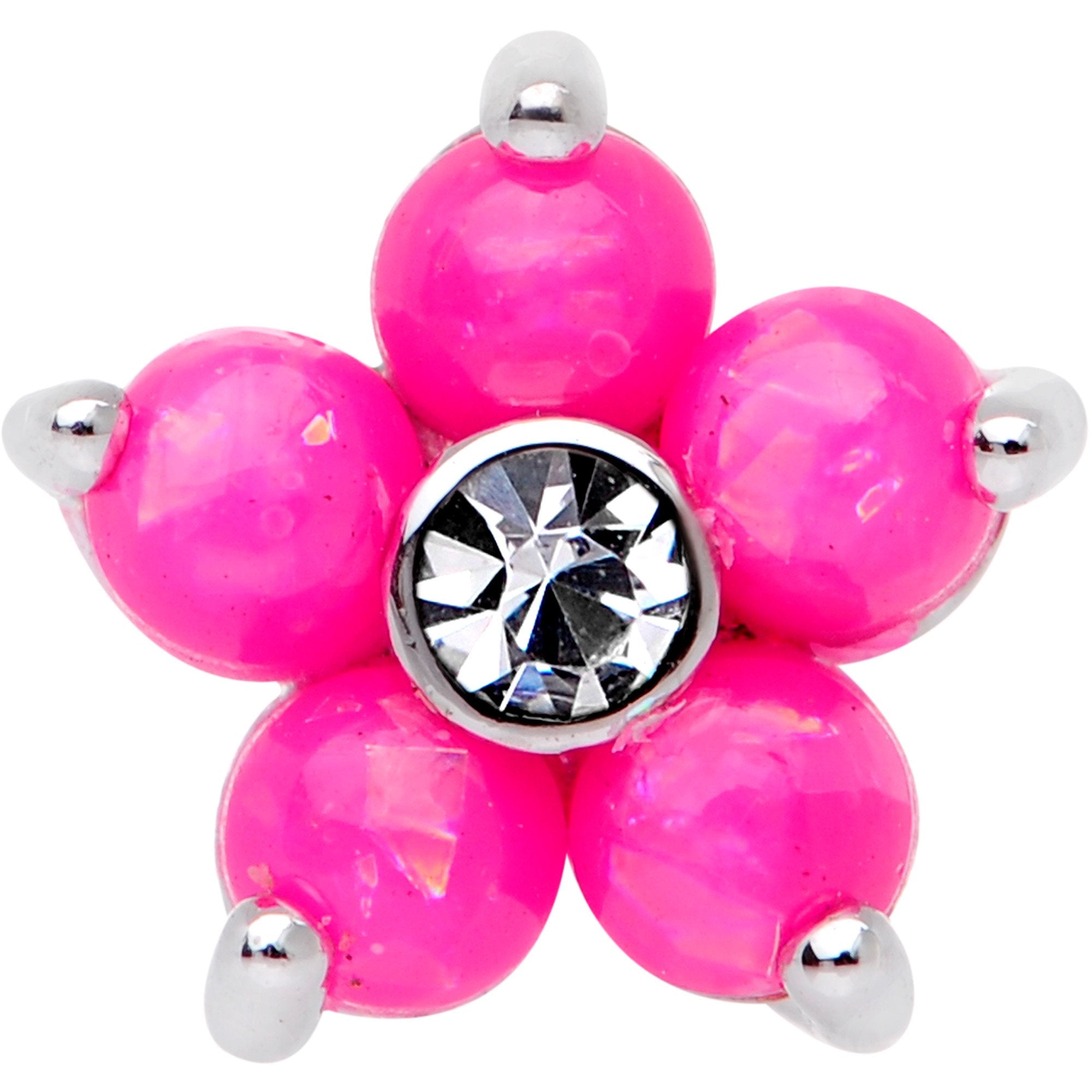 16G 1/4 Pink Faux Opal CZ Flower Cartilage Tragus