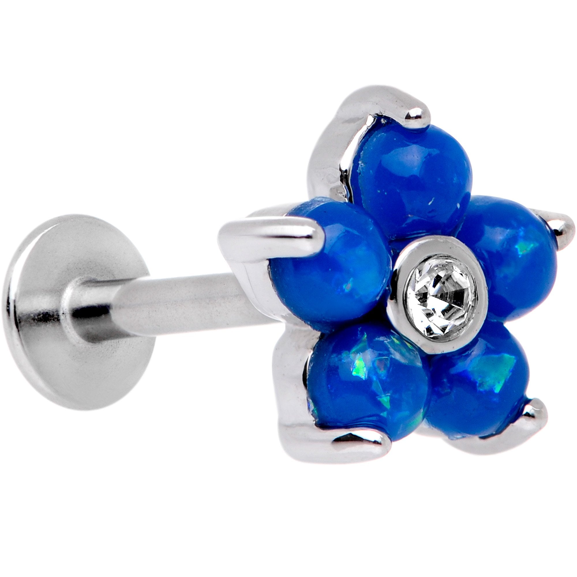 16G 5/16 Blue Faux Opal CZ Flower Cartilage Tragus