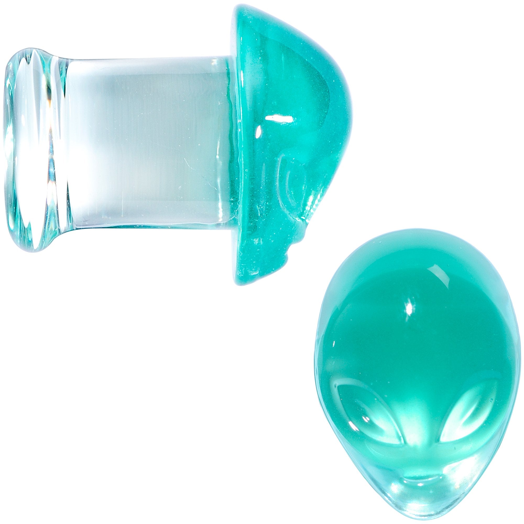 Clear Green Pyrex Glass Alien Face Double Flare Plug Set 6mm to 16mm