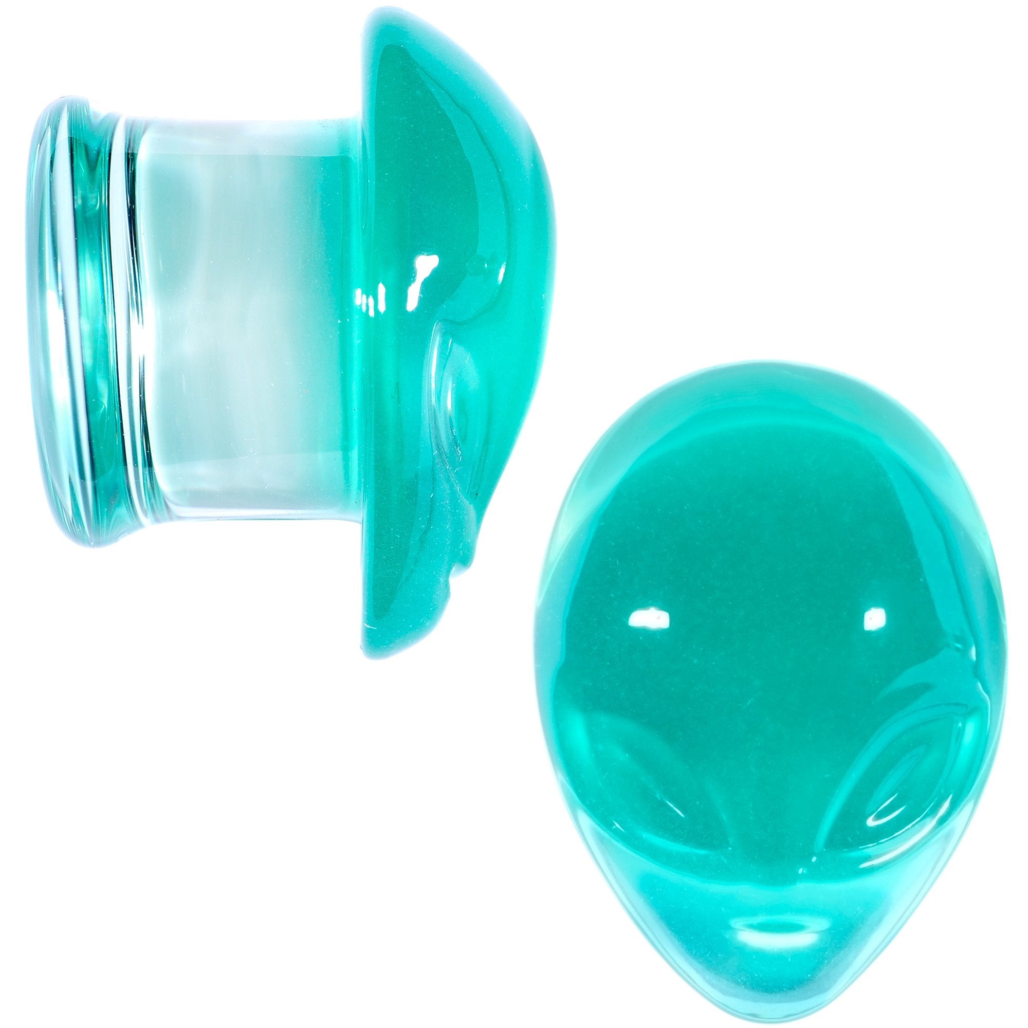 Clear Green Pyrex Glass Alien Face Double Flare Plug Set 6mm to 16mm