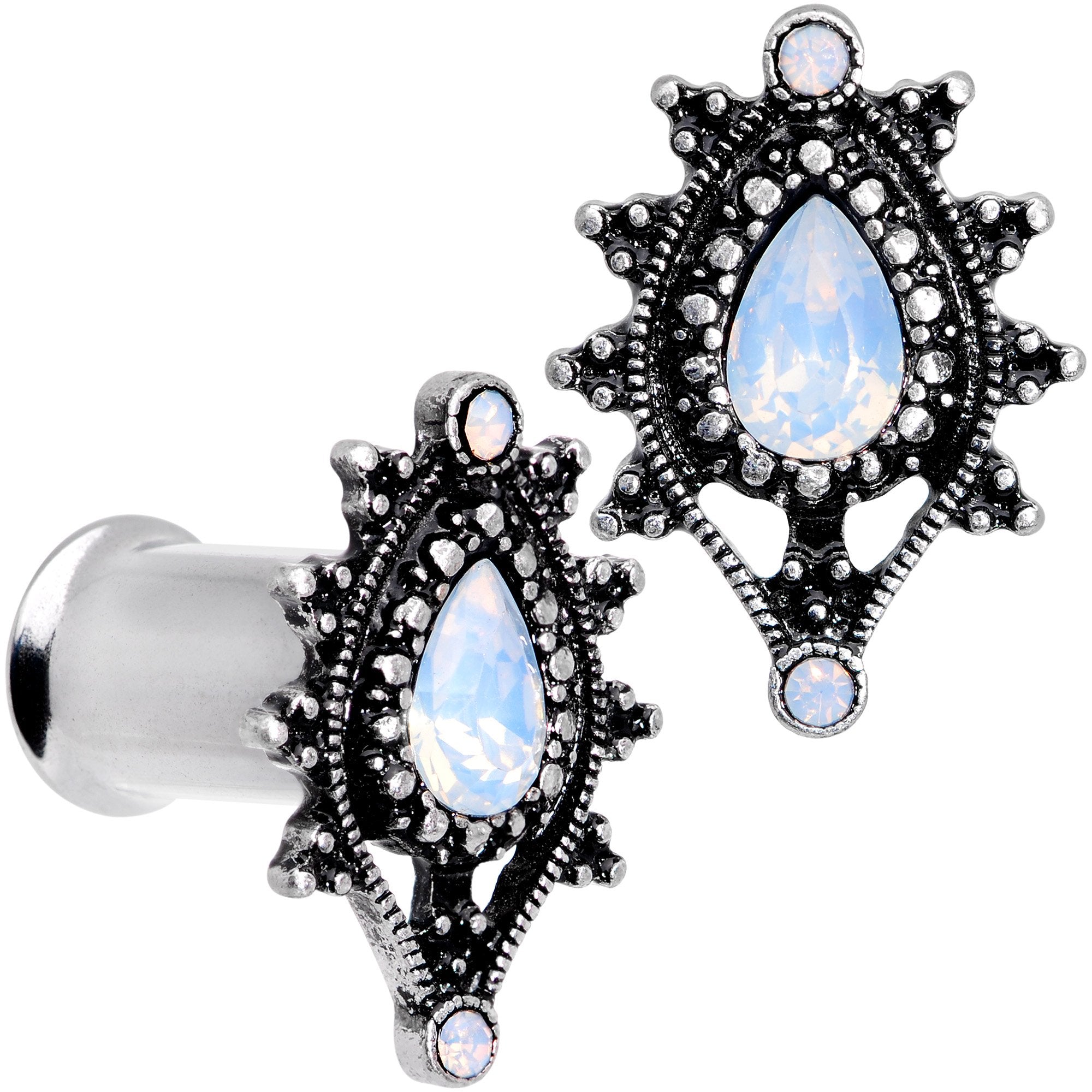 White Faux Opal Filigree Framed Double Flare Plug Set 6mm  to 12mm