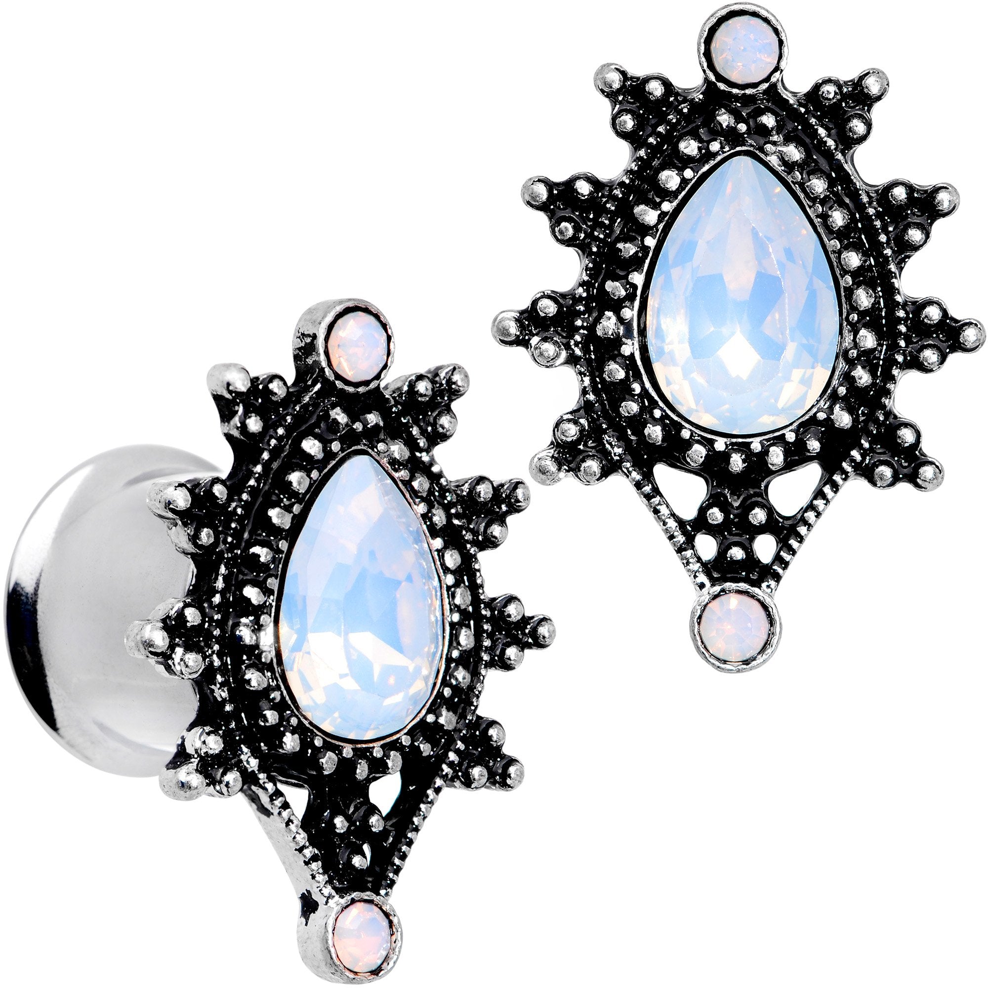 White Faux Opal Filigree Framed Double Flare Plug Set 6mm  to 12mm
