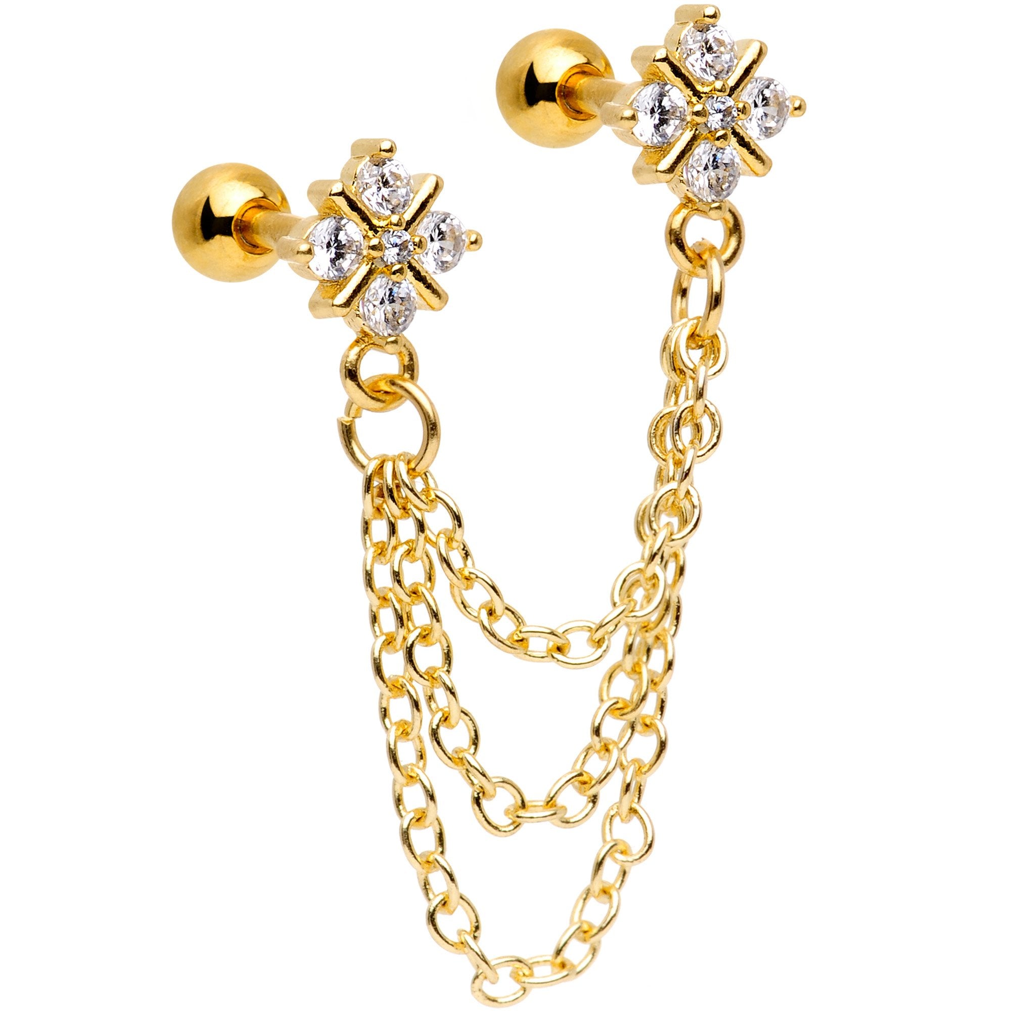 16G 1/4 Clear Gem Gold PVD Decadence Cartilage Chain Earring