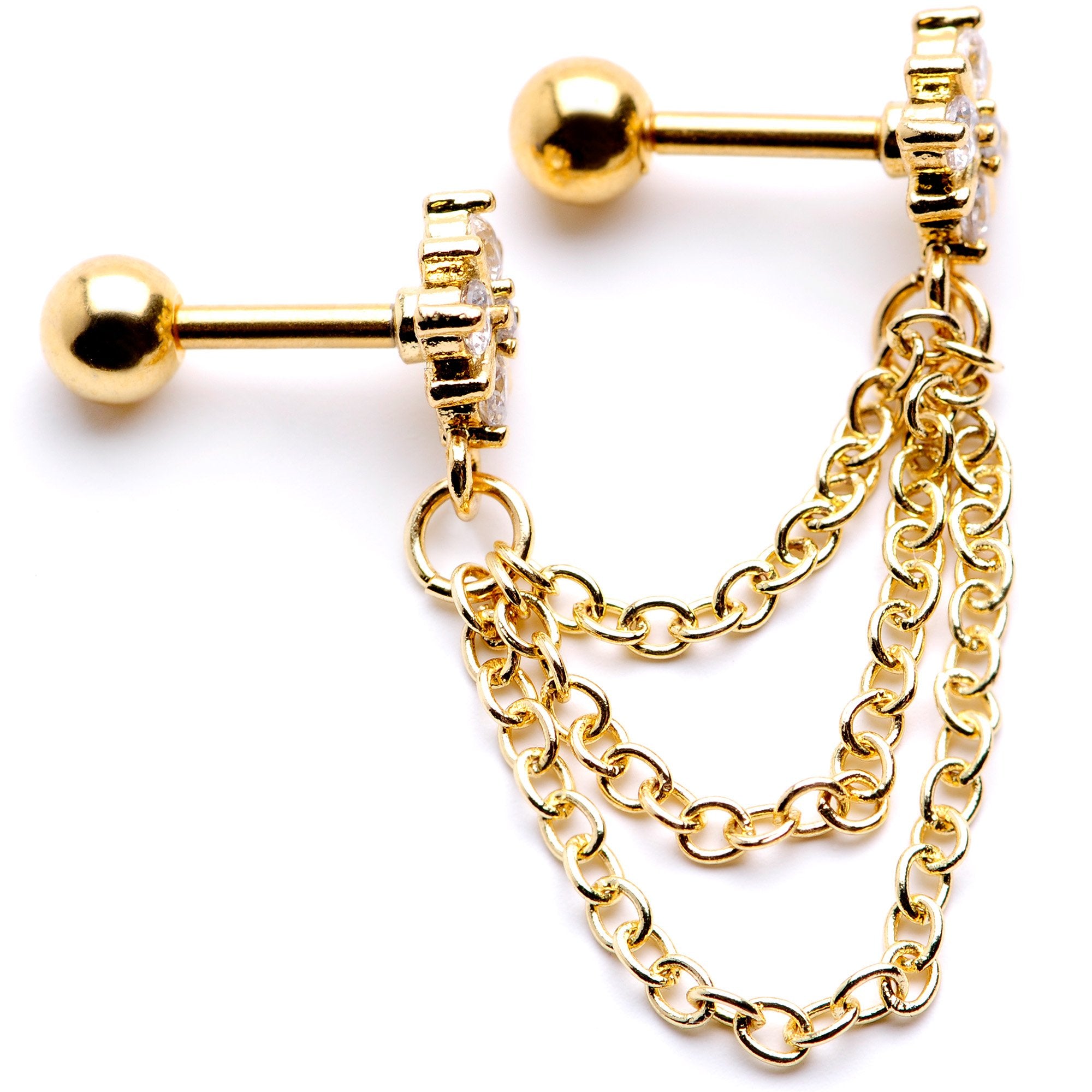 16 Gauge 1/4 Clear Gem Gold PVD Decadence Cartilage Chain Earring