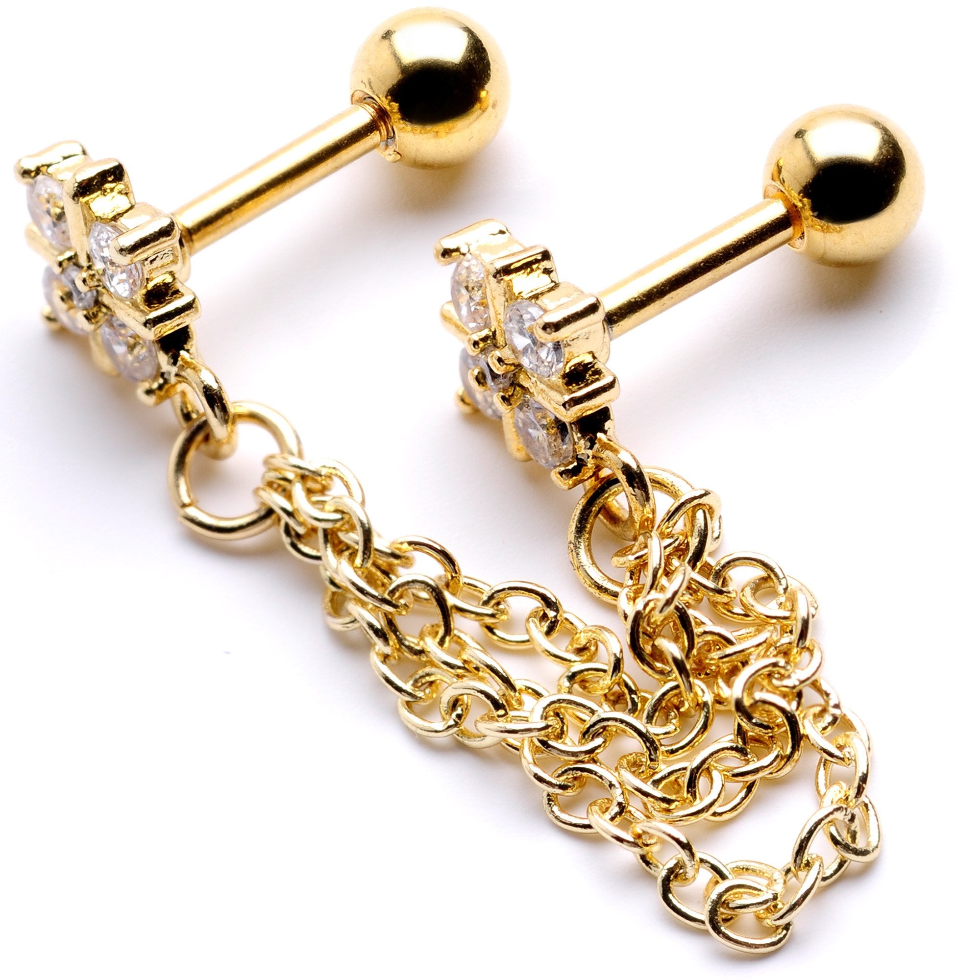 16G 1/4 Clear Gem Gold PVD Decadence Cartilage Chain Earring