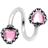 Pink Gem Valentines Day Hearts on Hearts Spiral Twister Belly Ring