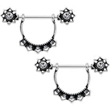 Clear Gem Flapper Fashion Removable Dangle Barbell Nipple Ring Set