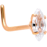20 Gauge 1/4 Clear CZ Gem Rose Gold IP Ellipse L Shape Nose Ring