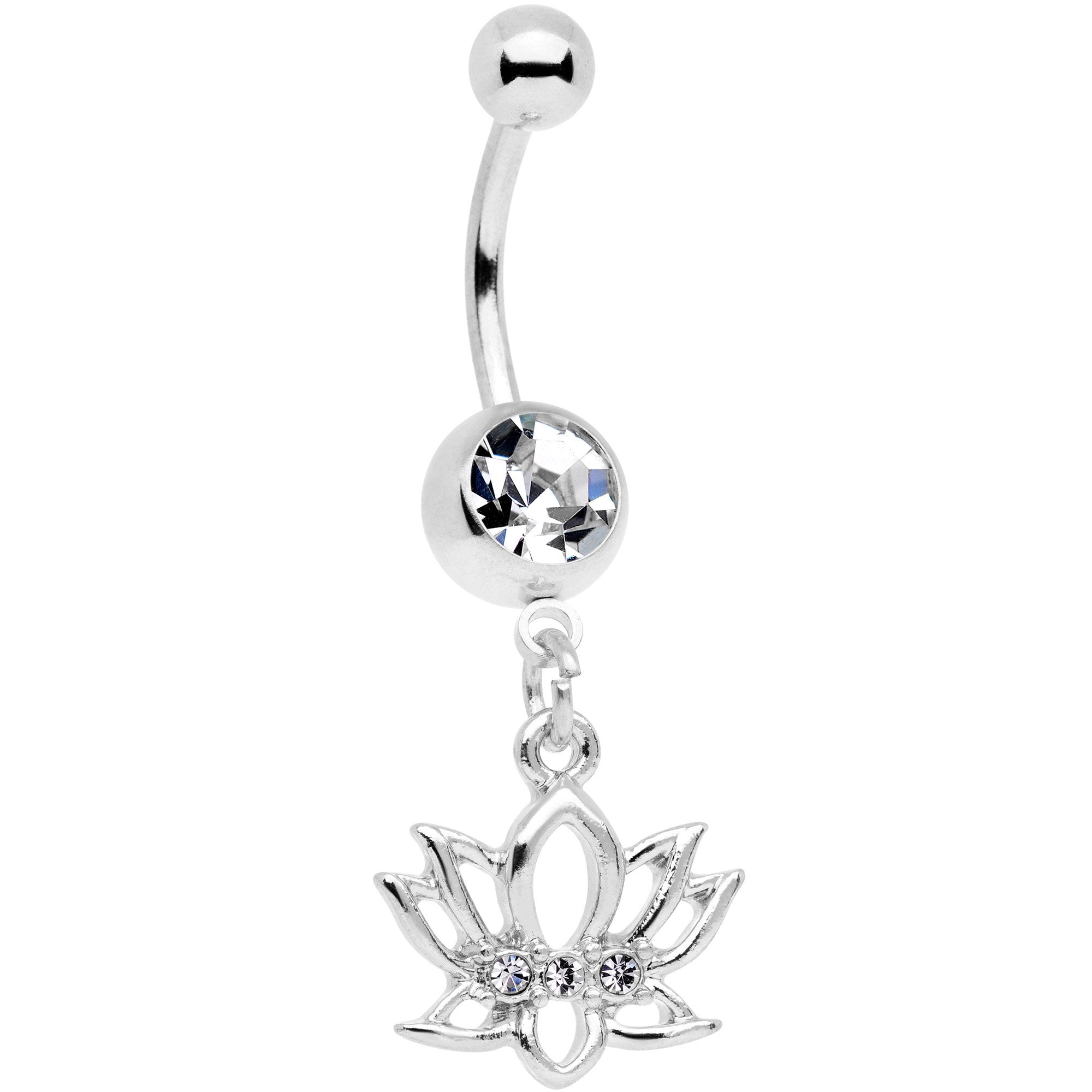 Clear Gem Live Love Lotus Flower Dangle Belly Ring