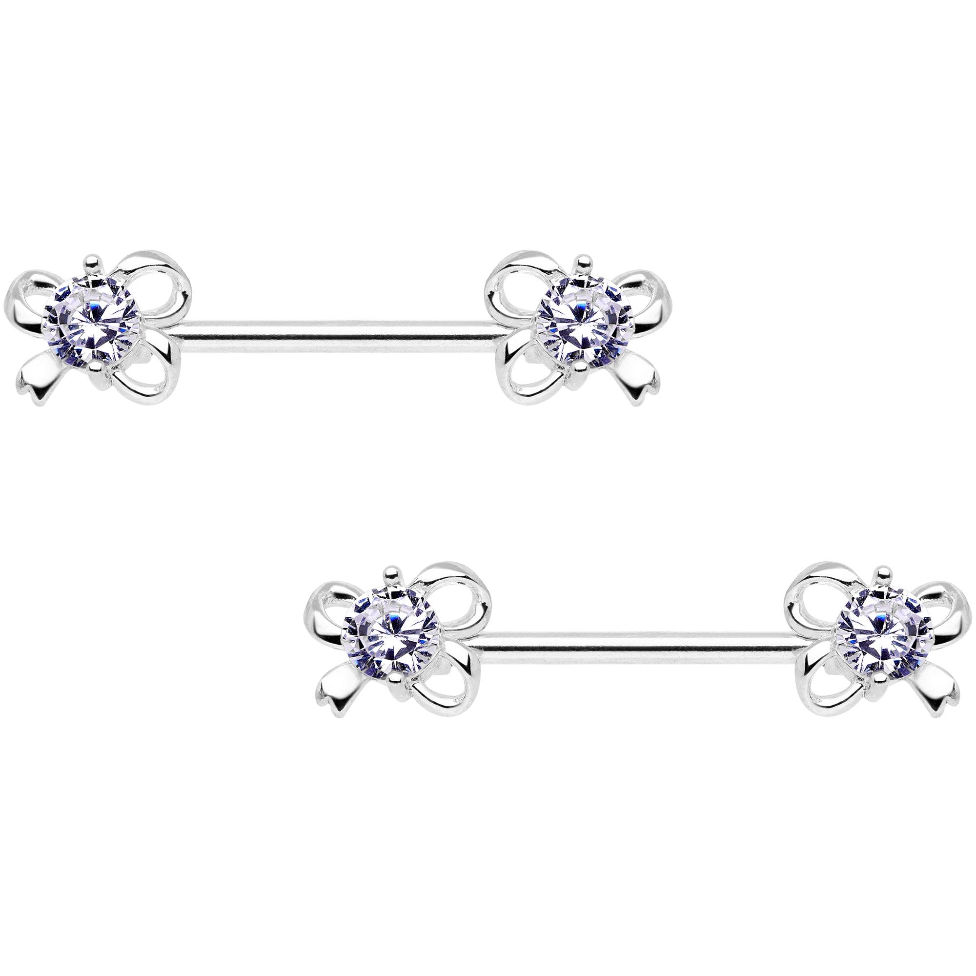 Clear CZ Gem All Tied Up Barbell Nipple Ring Set