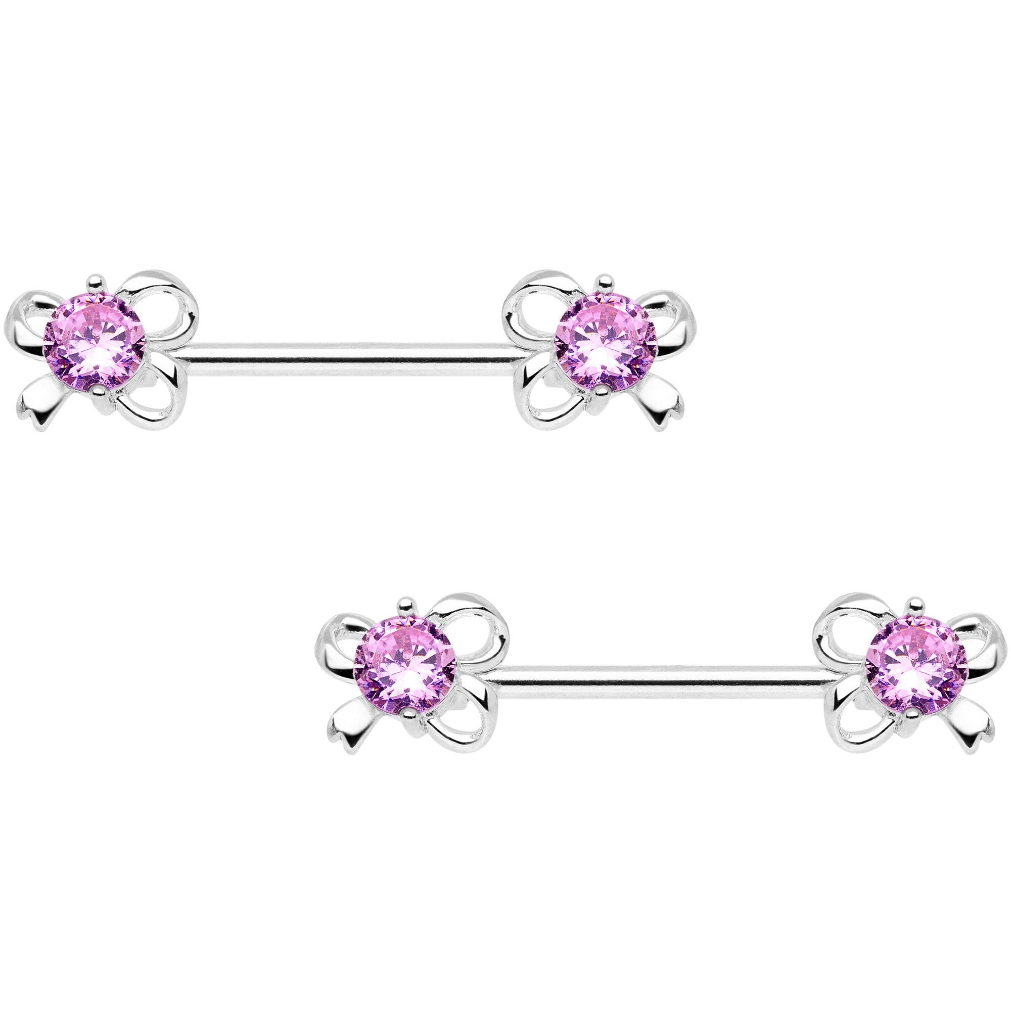 Pink CZ Gem All Tied Up Barbell Nipple Ring Set