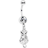 Clear Gem Luck Be A Kitty Cat Tonight Dangle Belly Ring