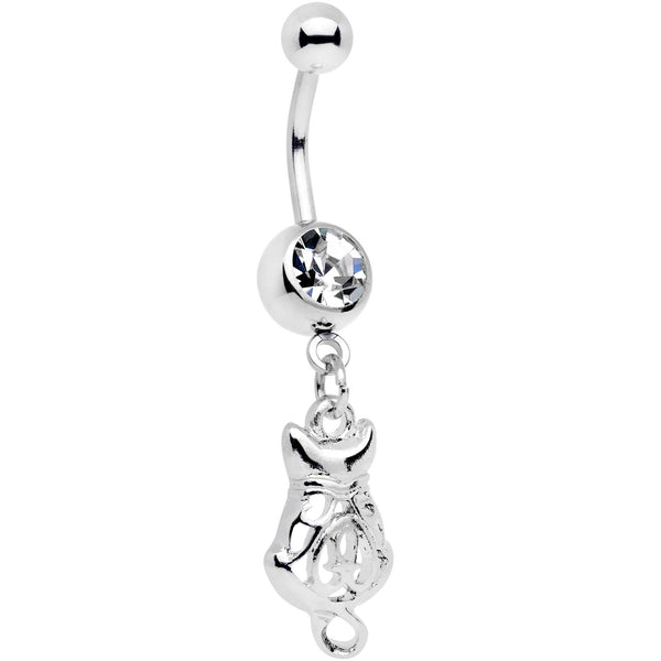 Clear Gem Luck Be A Kitty Cat Tonight Dangle Belly Ring