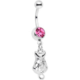 Pink Gem Luck Be A Kitty Cat Tonight Dangle Belly Ring