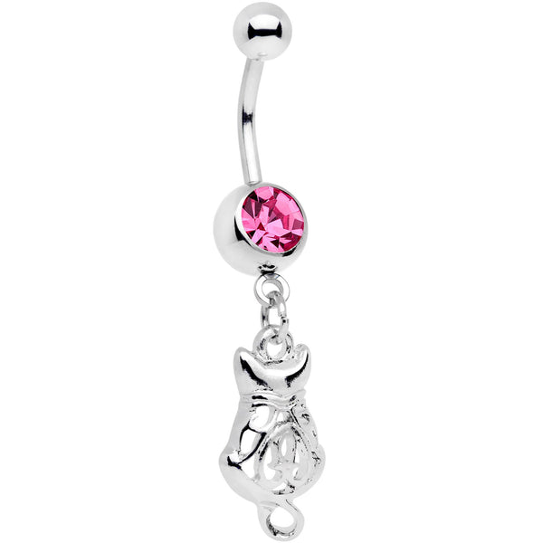 Pink Gem Luck Be A Kitty Cat Tonight Dangle Belly Ring