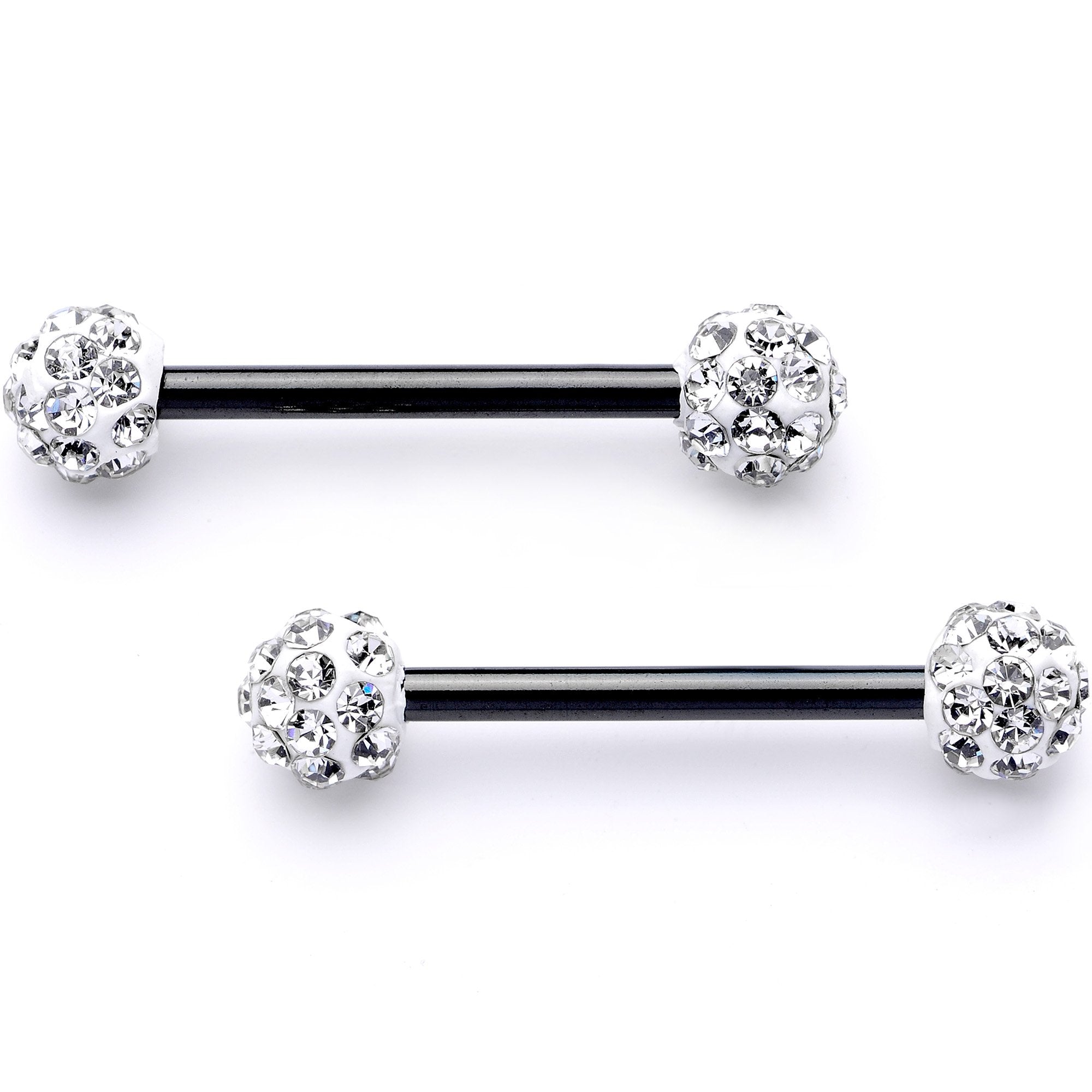 9/16 Clear Gem Cluster Black Anodized Barbell Nipple Ring Set
