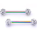 9/16 Clear Gem Cluster Rainbow Anodized Barbell Nipple Ring Set