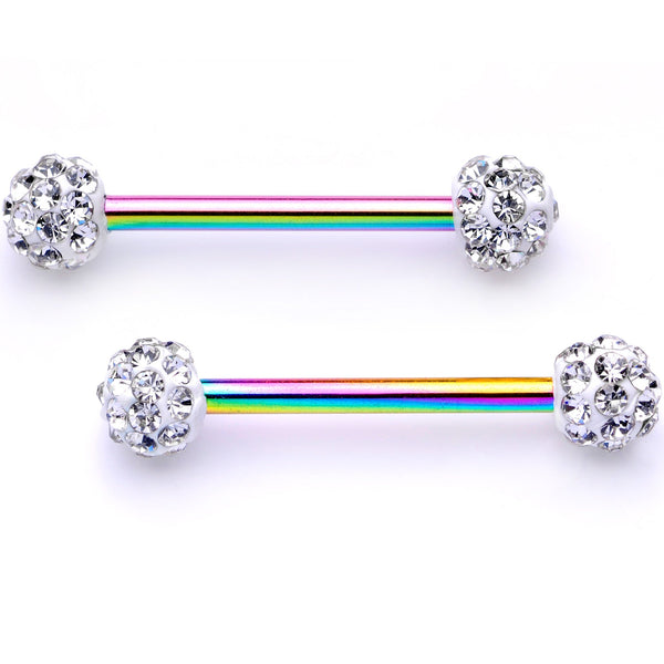 9/16 Clear Gem Cluster Rainbow Anodized Barbell Nipple Ring Set
