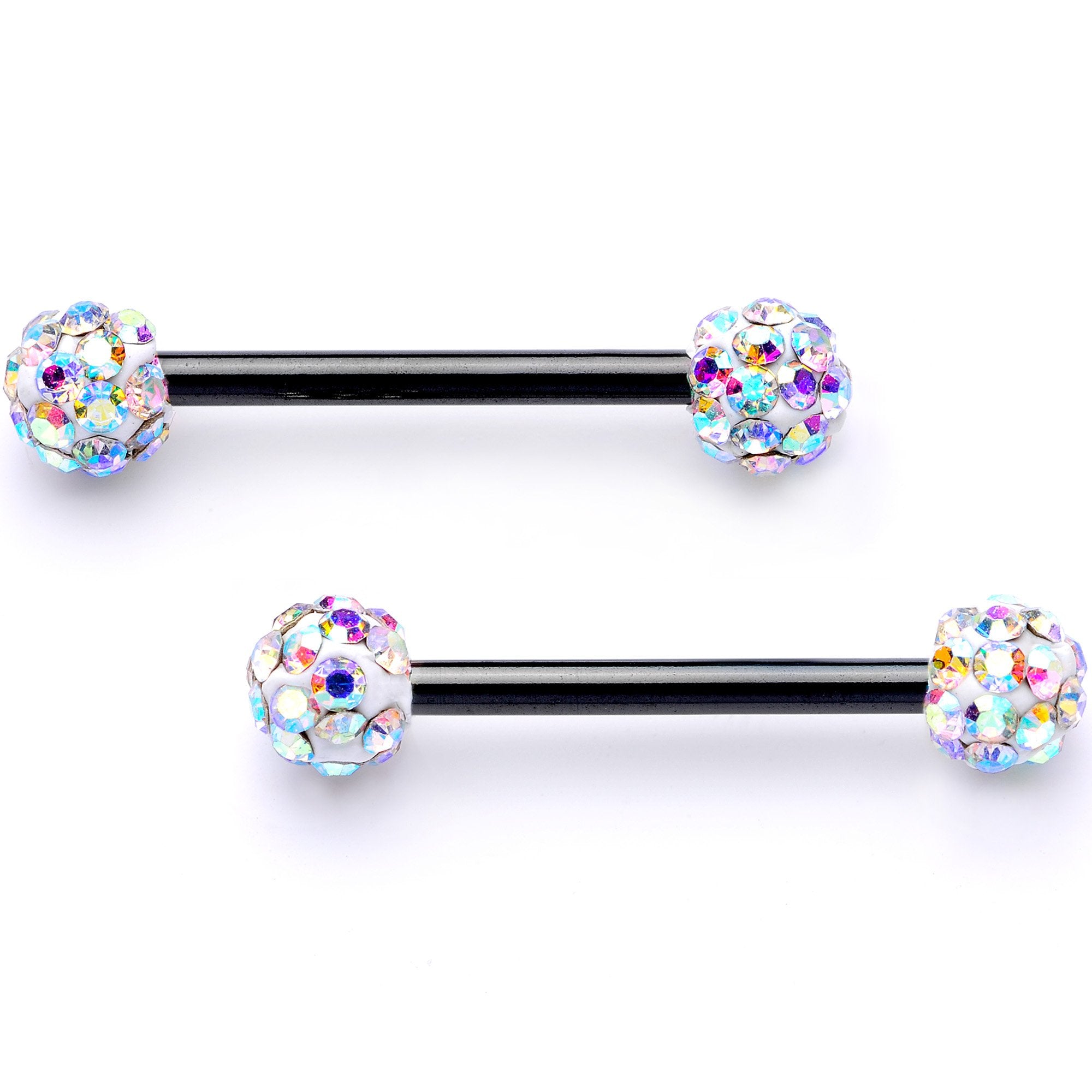 9/16 Aurora Gem Cluster Black Anodized Barbell Nipple Ring Set