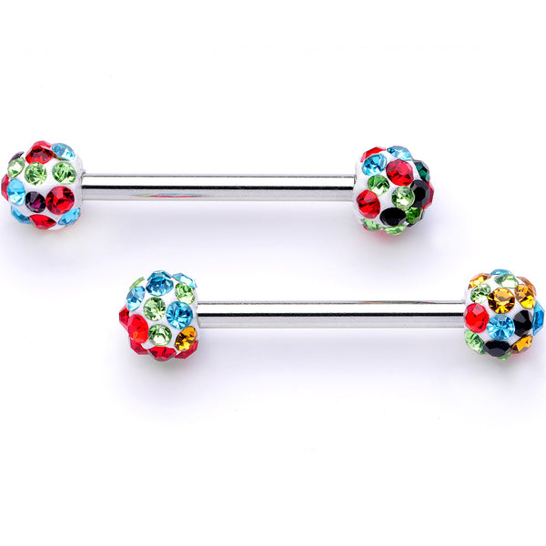9/16 Multi Color Gem Cluster Barbell Nipple Ring Set