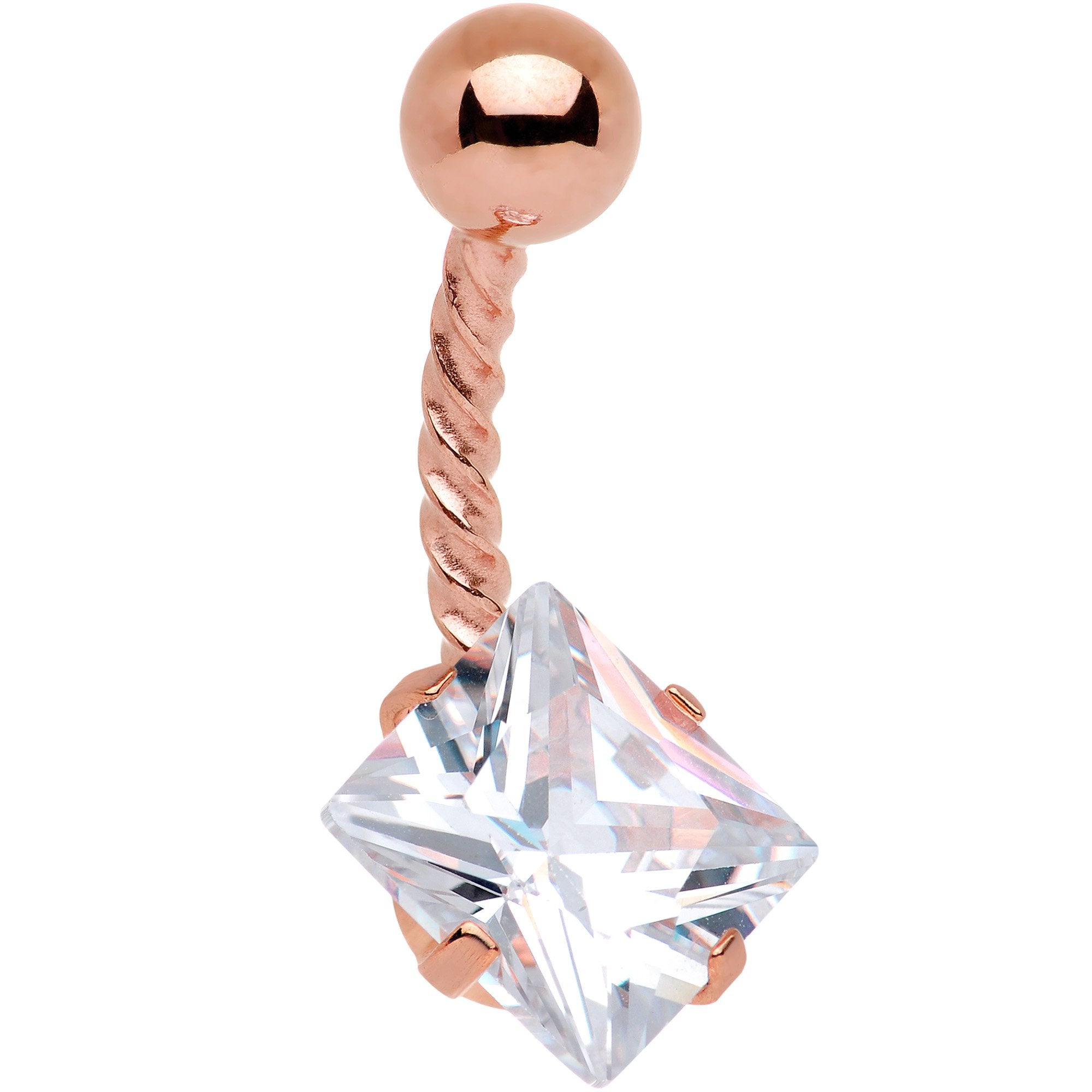 Clear CZ Gem Rose Gold IP Party Princess Seriously Twisted Belly Ring