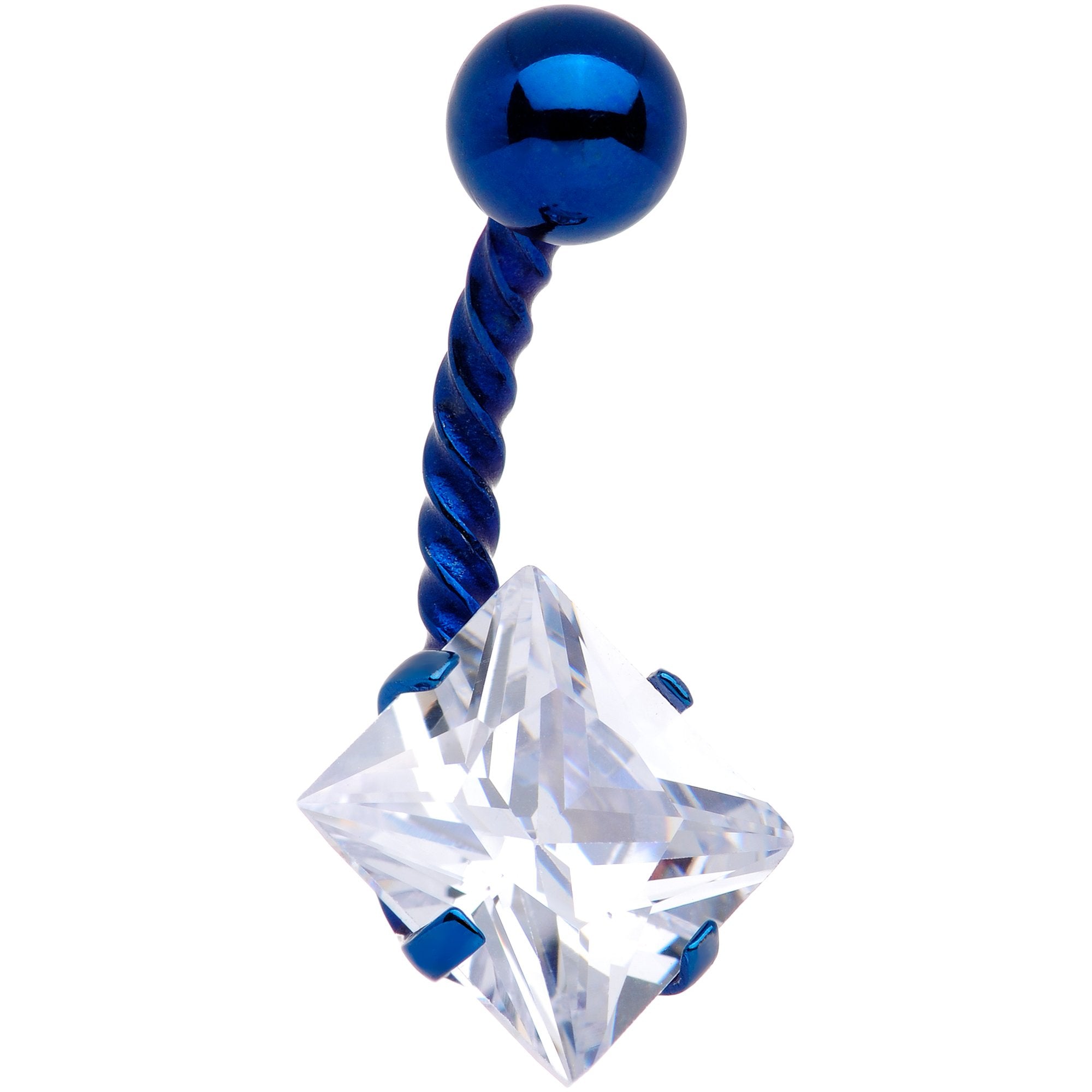 Clear CZ Gem Blue IP Party Princess Seriously Twisted Belly Ring