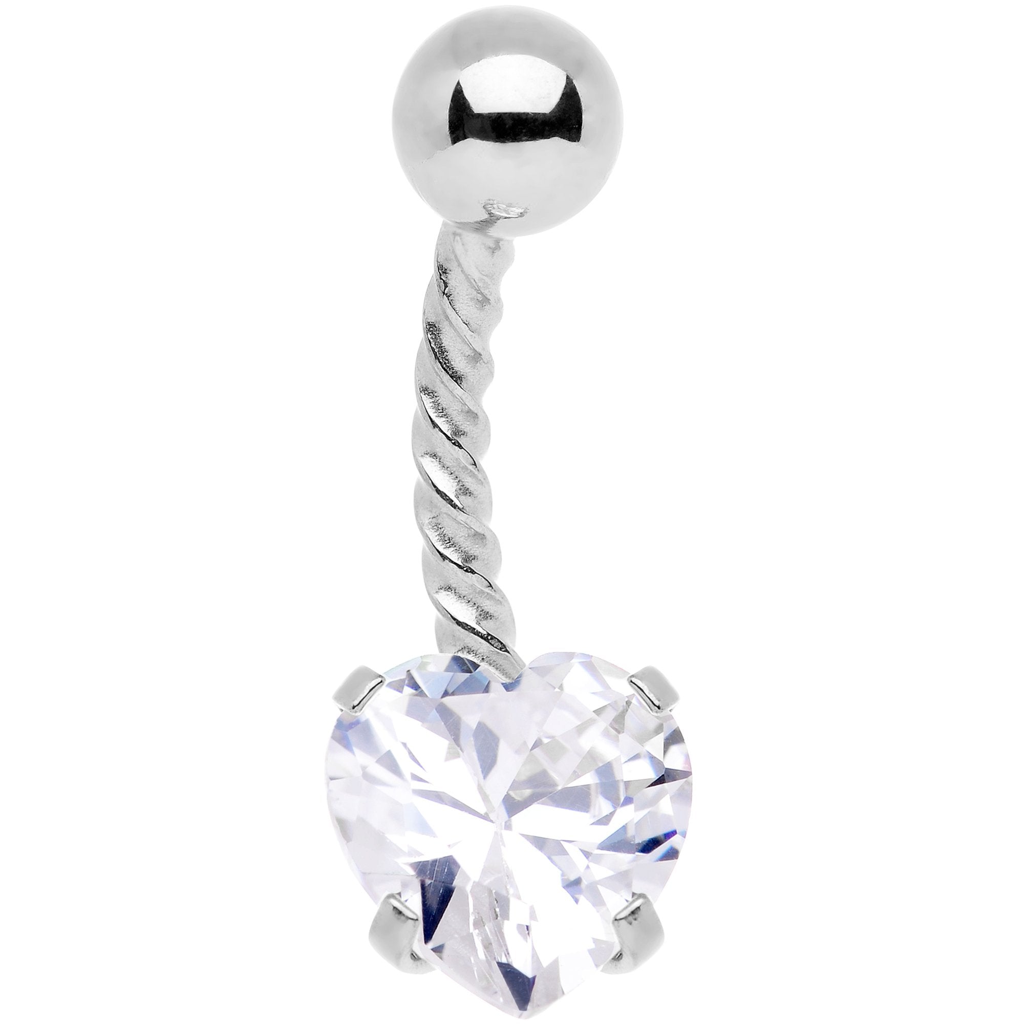 Clear CZ Gem Valentine Heart Seriously Twisted Belly Ring