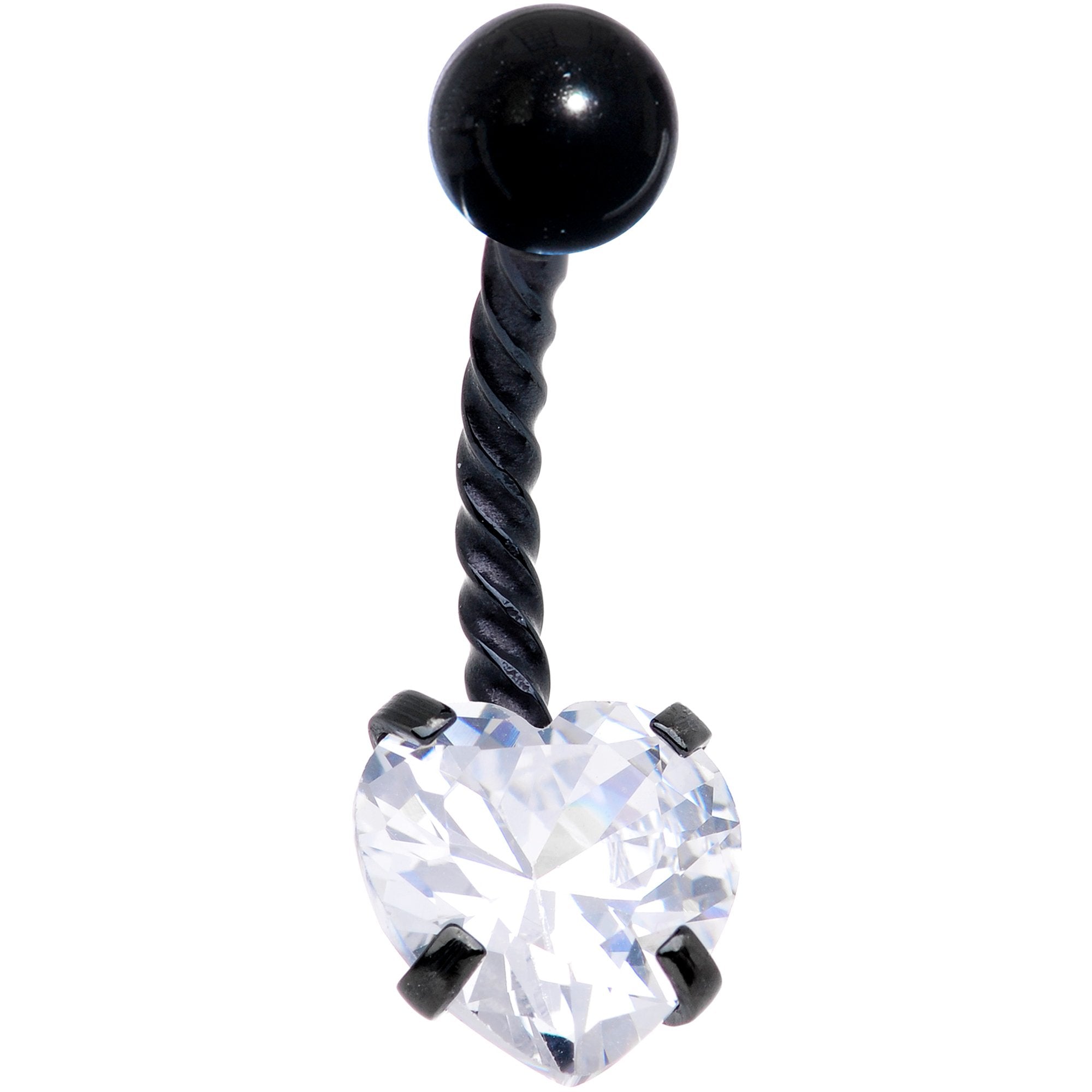 Clear CZ Gem Black IP Valentine Heart Seriously Twisted Belly Ring